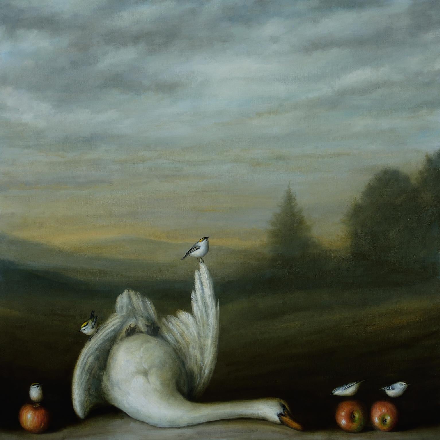 "Landscape (Swan)" still life oil painting with swan