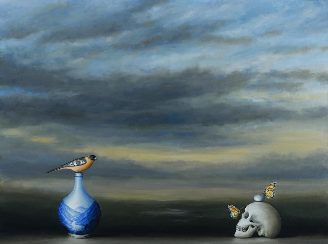 David Kroll Animal Painting - Landscape (Vase and Skull)