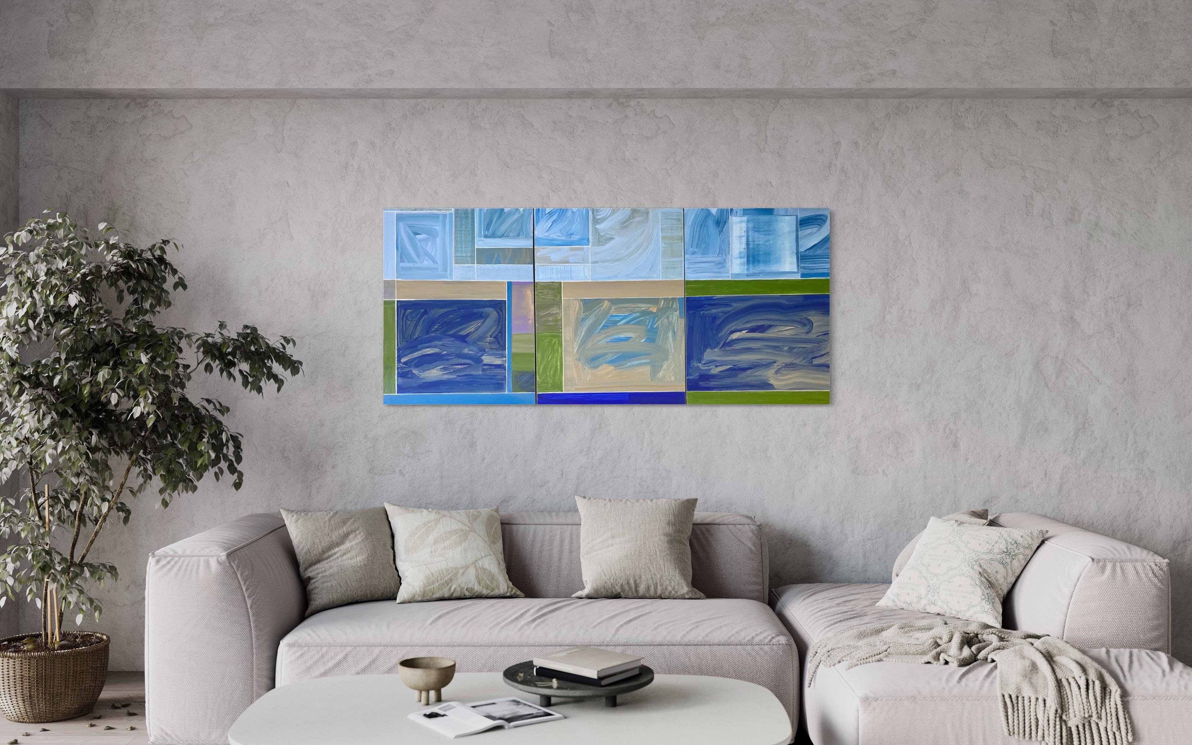 Peinture triptyqueAH 9-1 A_C - Géométrique abstrait Painting par David Kupferman