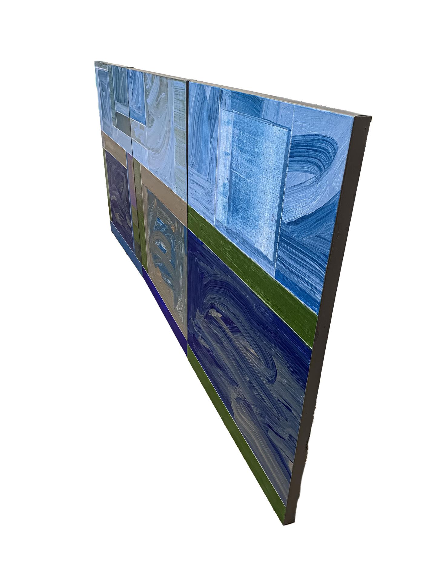 Peinture triptyqueAH 9-1 A_C - Bleu Abstract Painting par David Kupferman