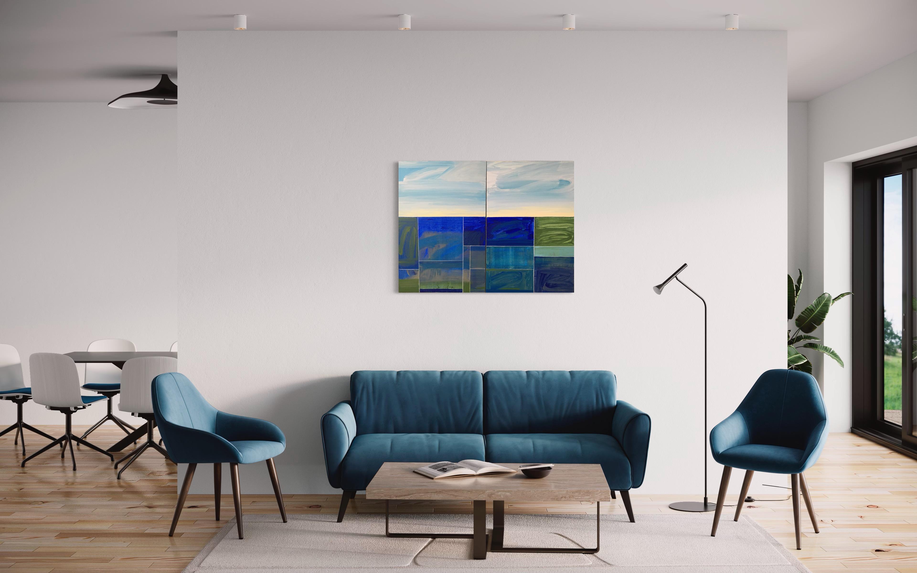 AH 9-20 (peinture triptyque) - Bleu Abstract Painting par David Kupferman