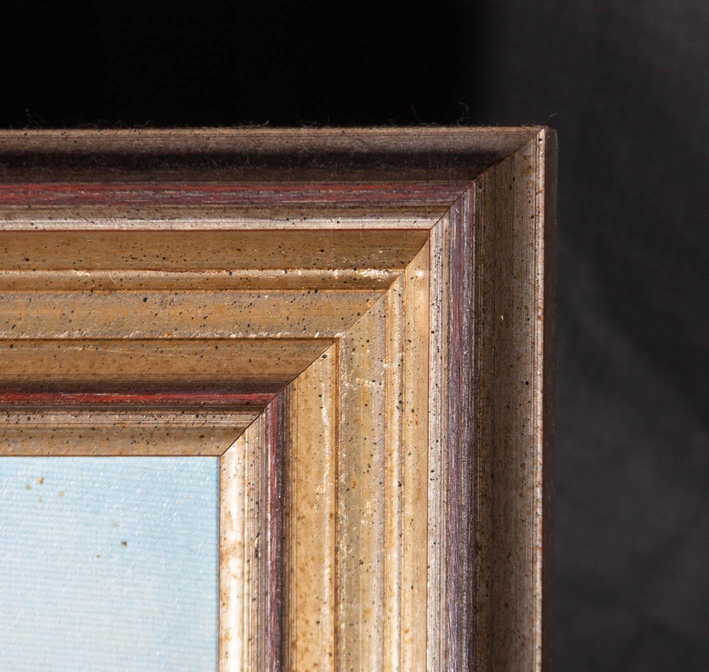A view of the hills Healabhal Mhor and Healabhal Bheag, also known as Macleod's Tables North and South, from the Duirinish Peninsula on Isle of Skye, Scotland. Presented in a distressed gilt-effect wooden frame. Signed to the lower-left edge. Label