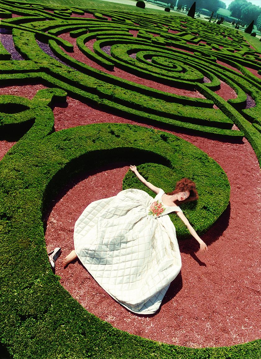 David LaChapelle Color Photograph - Collapse in a Garden, 1995