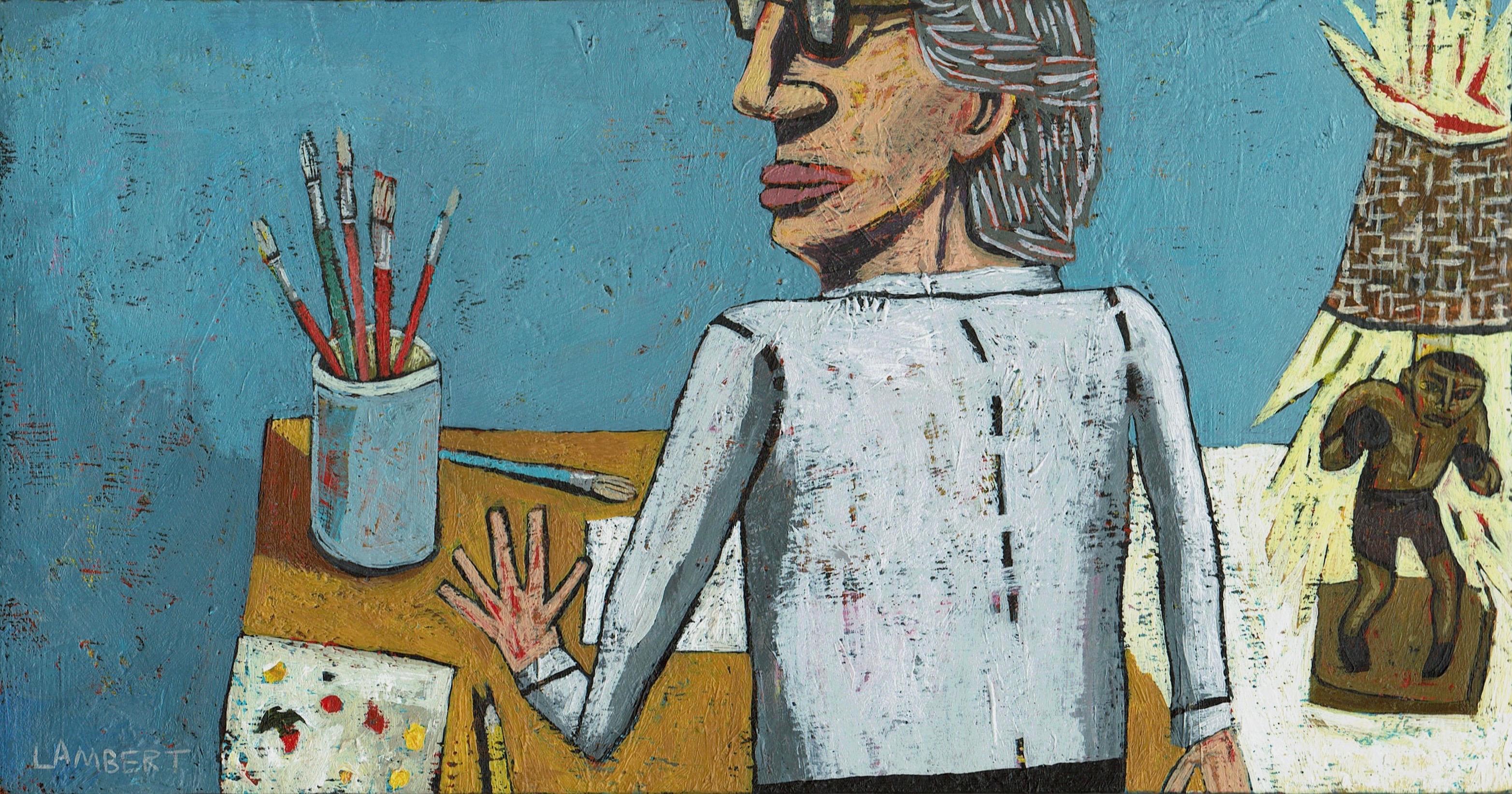 Self Portrait in Studio - Painting by David Lambert