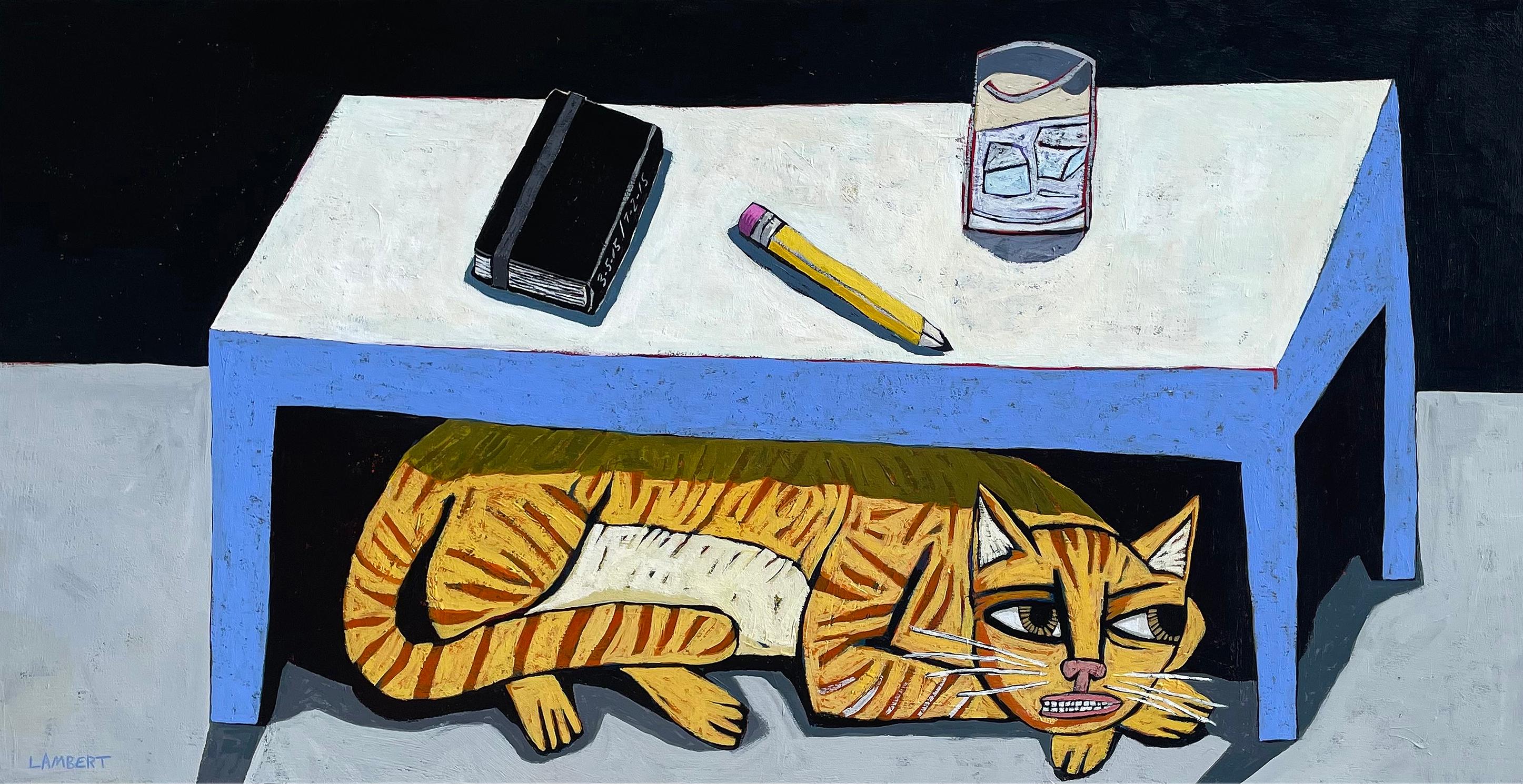 Still Life with Cat - Painting by David Lambert