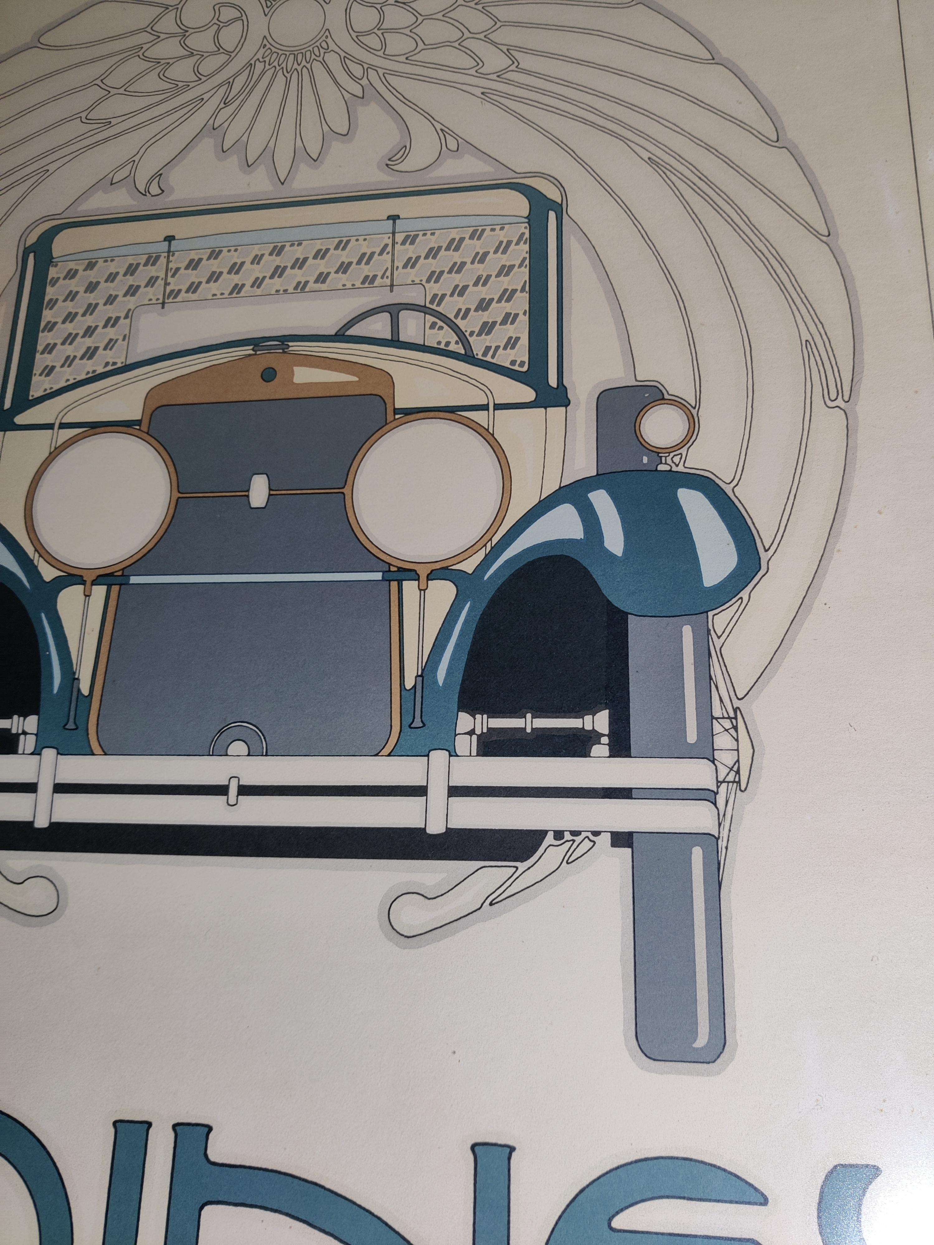 David Lance Goines póster de automóvil antiguo firmado por el artista 1973 Metal en venta