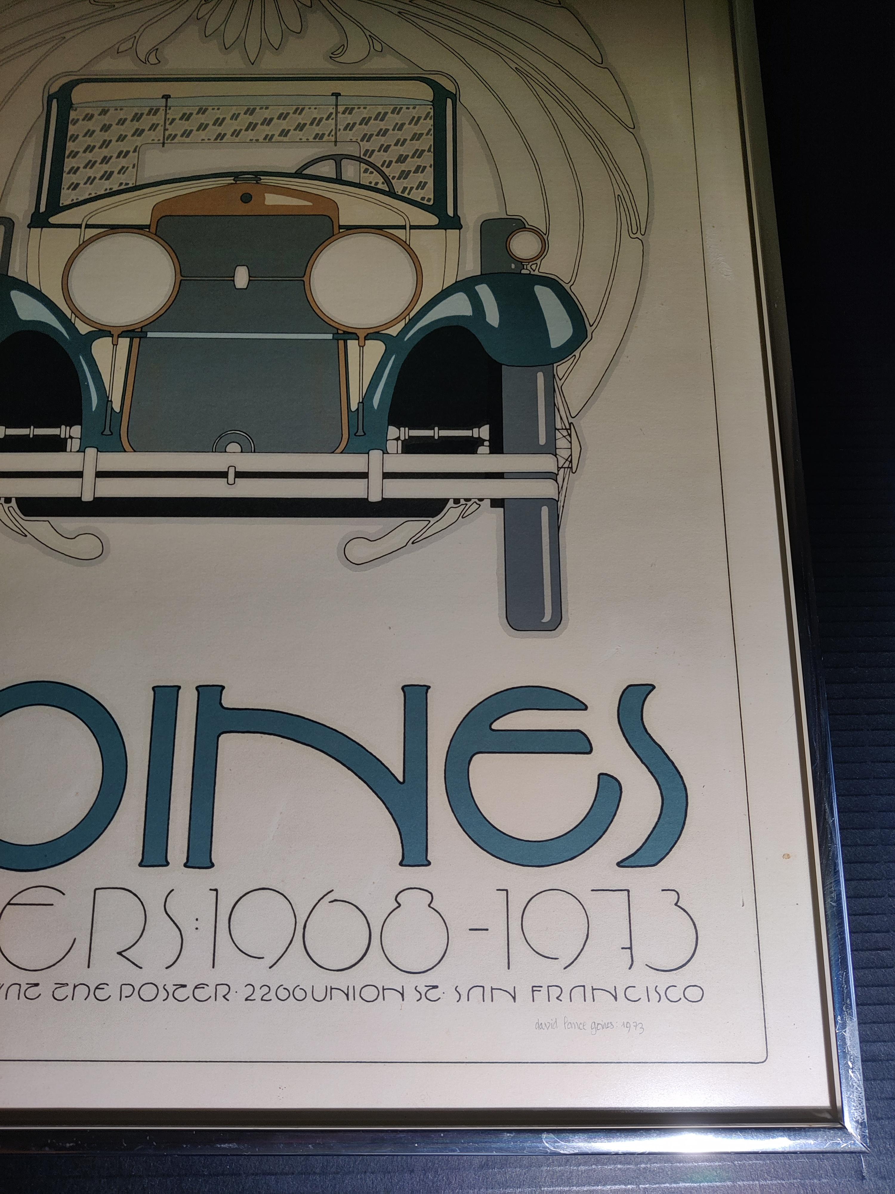 David Lance Goines póster de automóvil antiguo firmado por el artista 1973 en venta 2