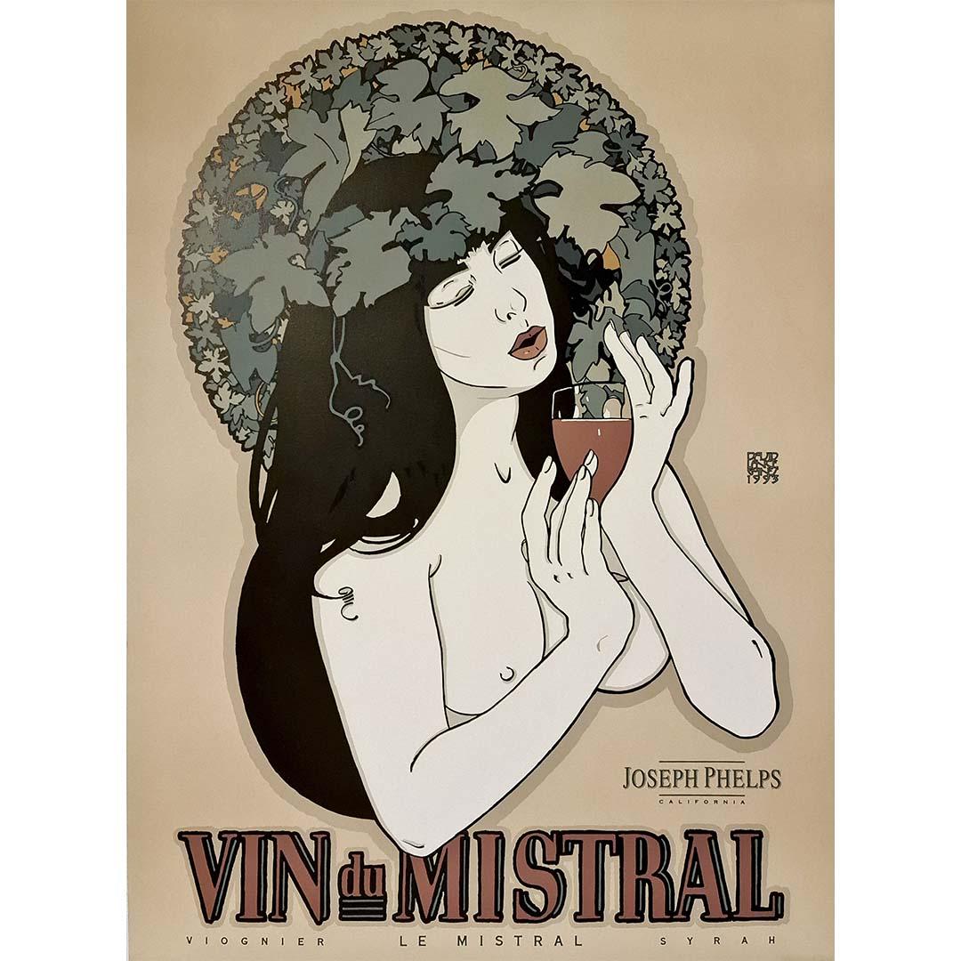 1993 original advertising poster by David Lance Goines - Vin du Mistral