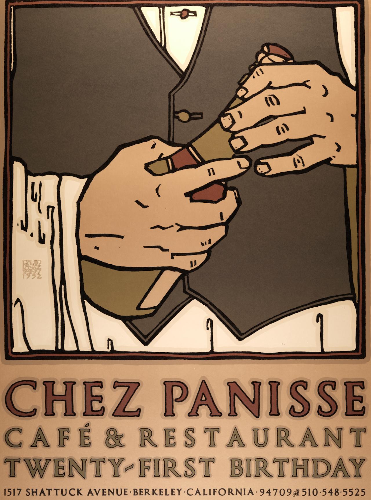 Célébration du 21e anniversaire de Chez Panisse : édition limitée Affiche graphique d'art de Goines - Print de David Lance Goines