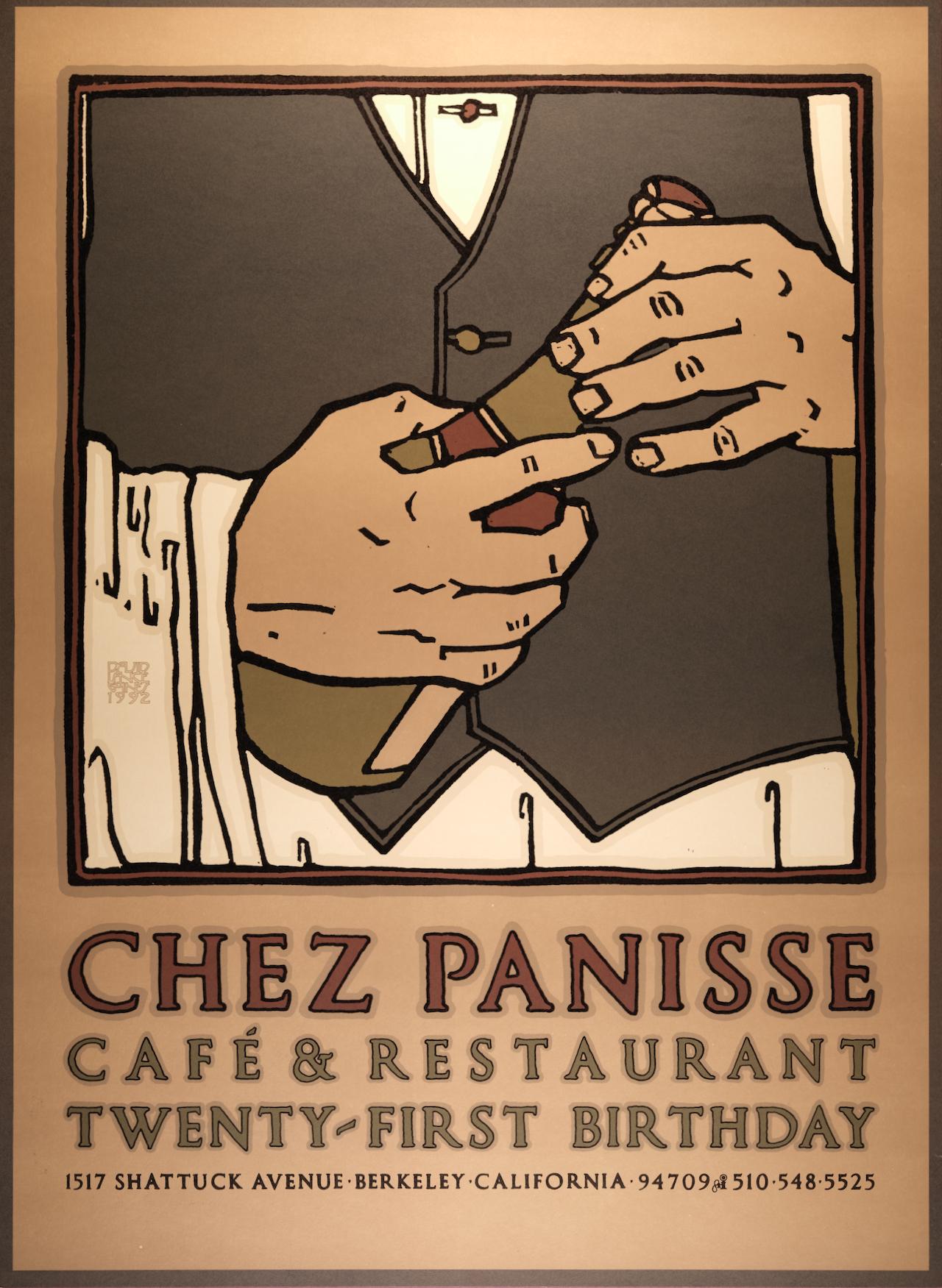 David Lance Goines Portrait Print – Chez Panisse 21. Geburtstagsfeier: Limitierte Auflage. Goines Grafik-Kunstplakat