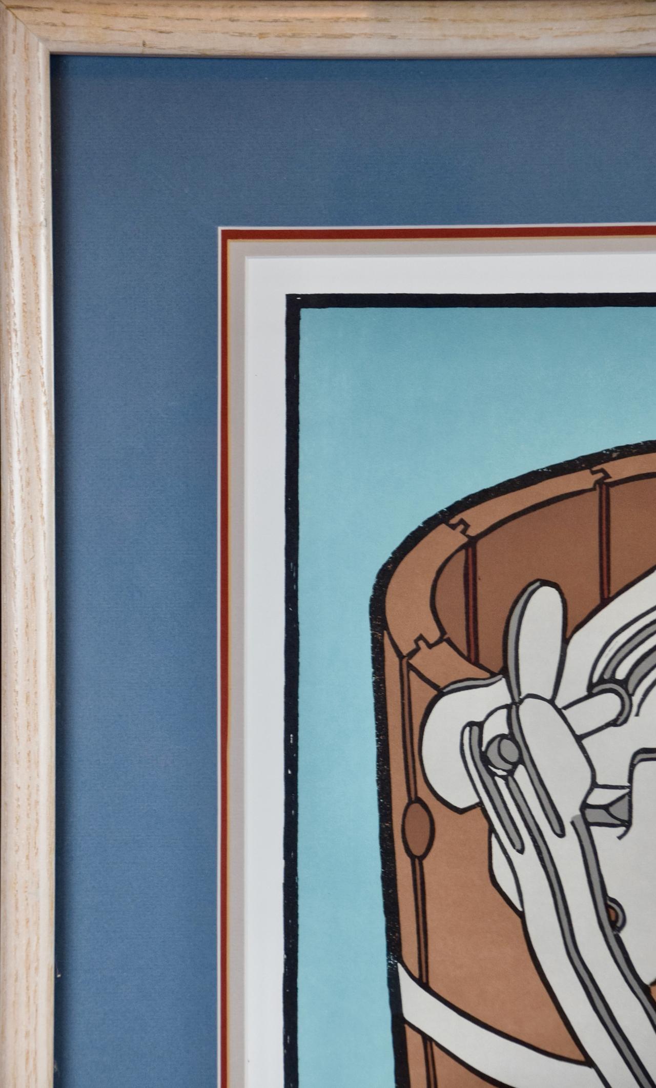 Celebración de cumpleaños del restaurante Chez Panisse: Cartel original de arte gráfico de Goines - Portrait Print Gris de David Lance Goines