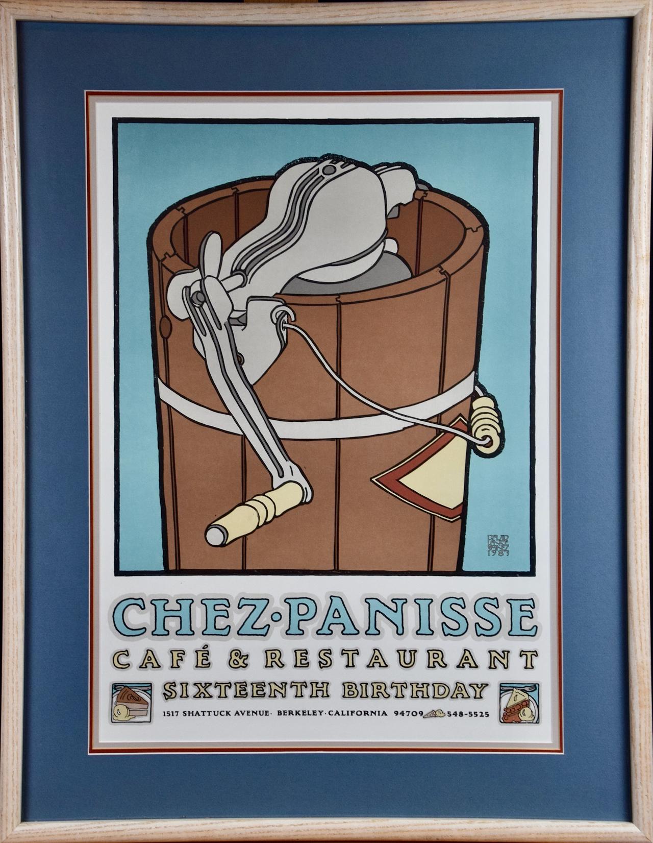 David Lance Goines Interior Print – Chez Panisse Restaurant Birthday Celebration: Original-Poster, Goines, Grafik