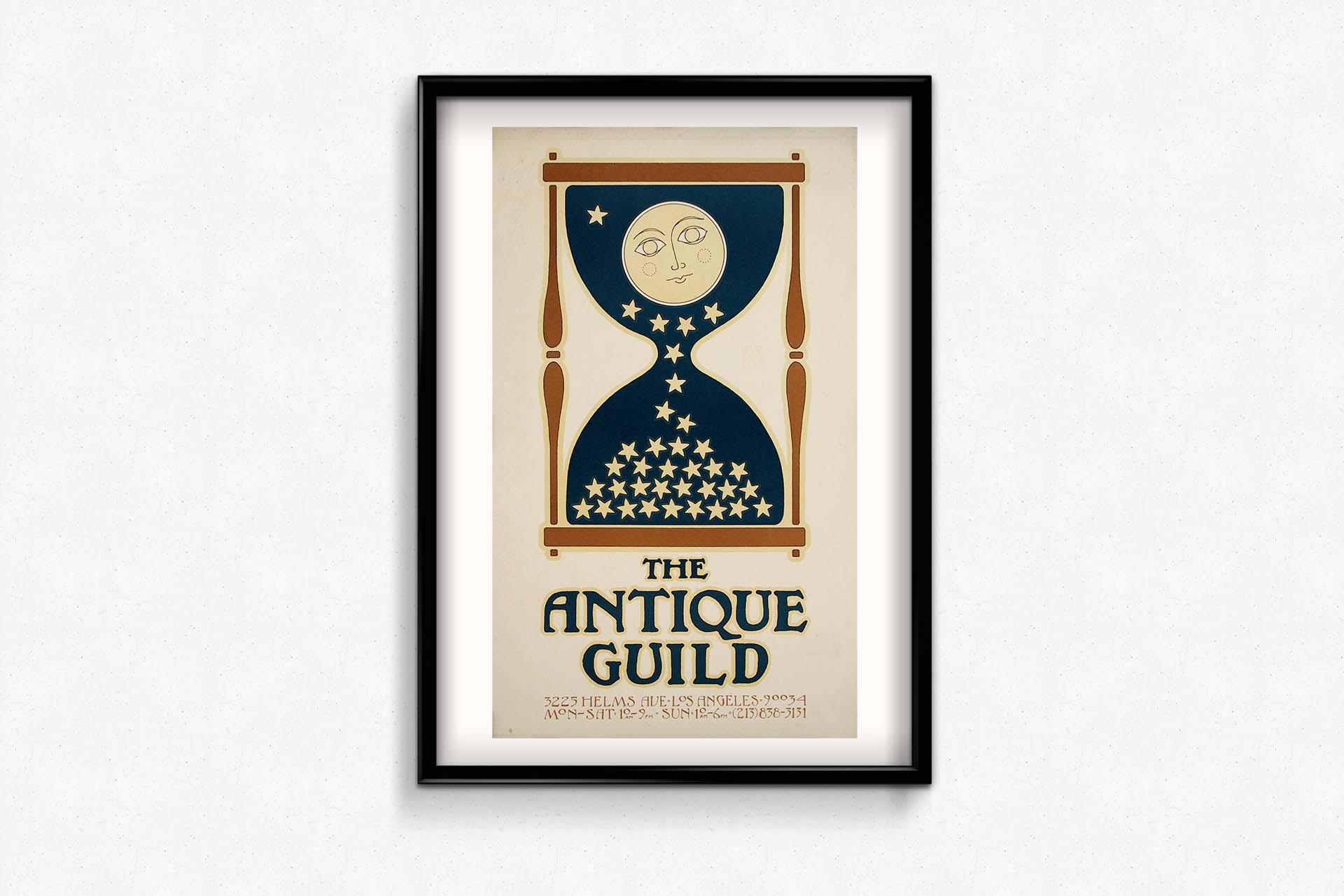 Circa 1965 David Lance Goines original poster for The Antique Guild For Sale 1
