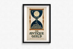 Circa 1965 David Lance Goines original poster for The Antique Guild