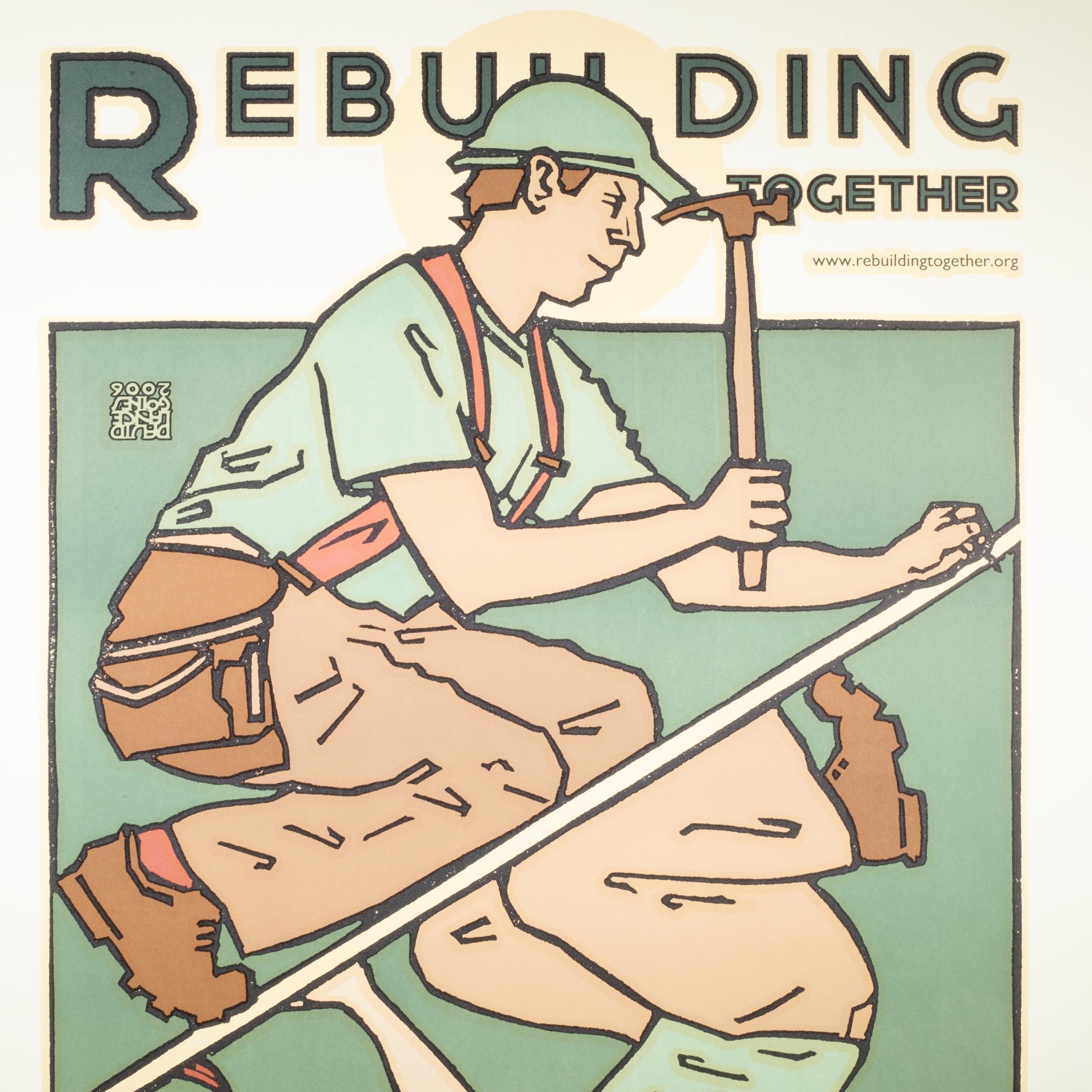 ABOUT

An original lithograph poster for the Rebuilding Together organization. Can be flipped over and hung two ways. Printed on thick archival paper. Artist stamp and date top left in two areas. Unsigned. Two available. 

    CREATOR David Lance