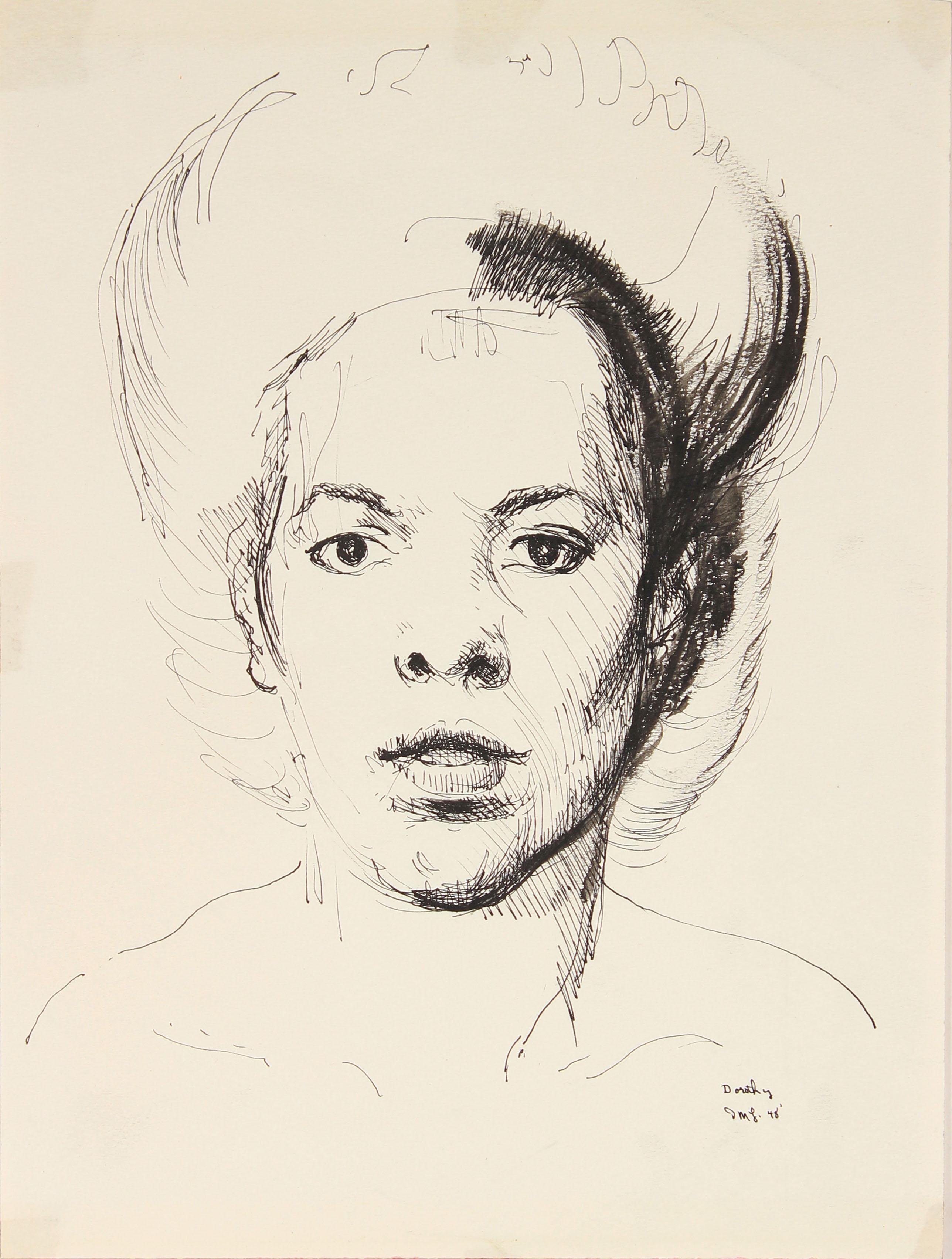 David Landis Figurative Print - Portrait Drawing on a Woman Entitled "Dorothy" 
