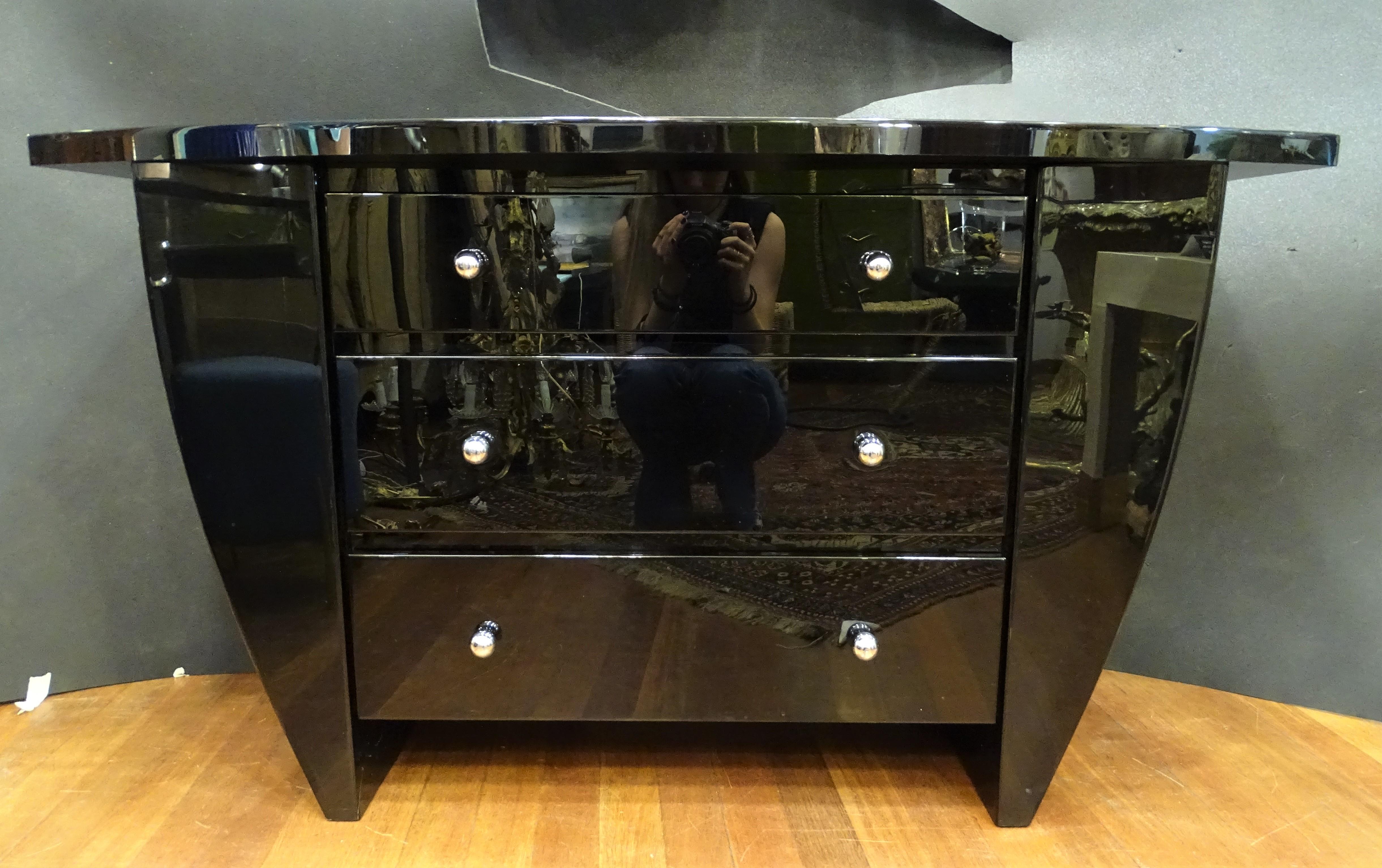 Mid-Century Modern David Lange 70s Black Sideboard Commode, Lacquered, Signed For Sale