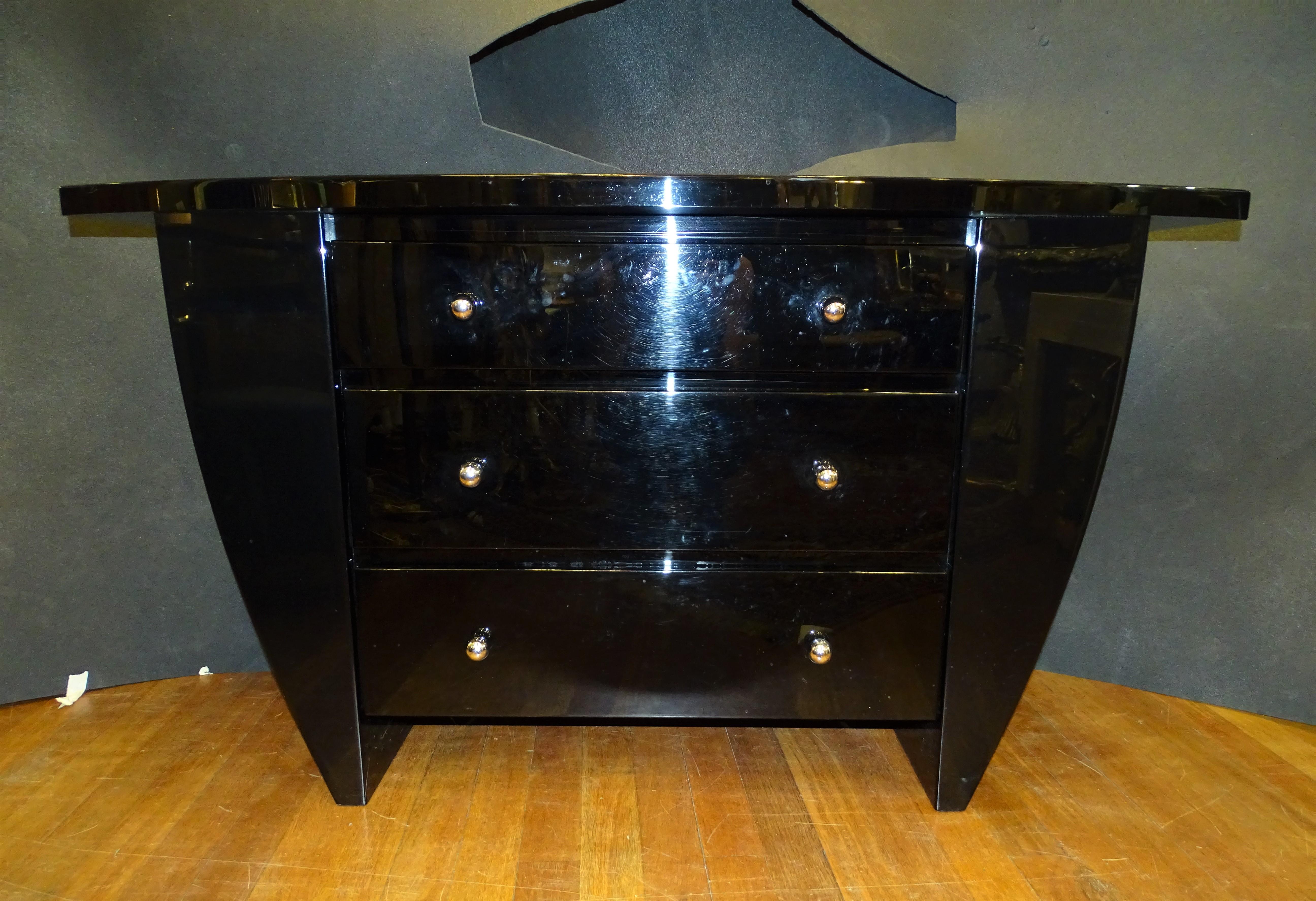 French David Lange 70s Black Sideboard Commode, Lacquered, Signed For Sale