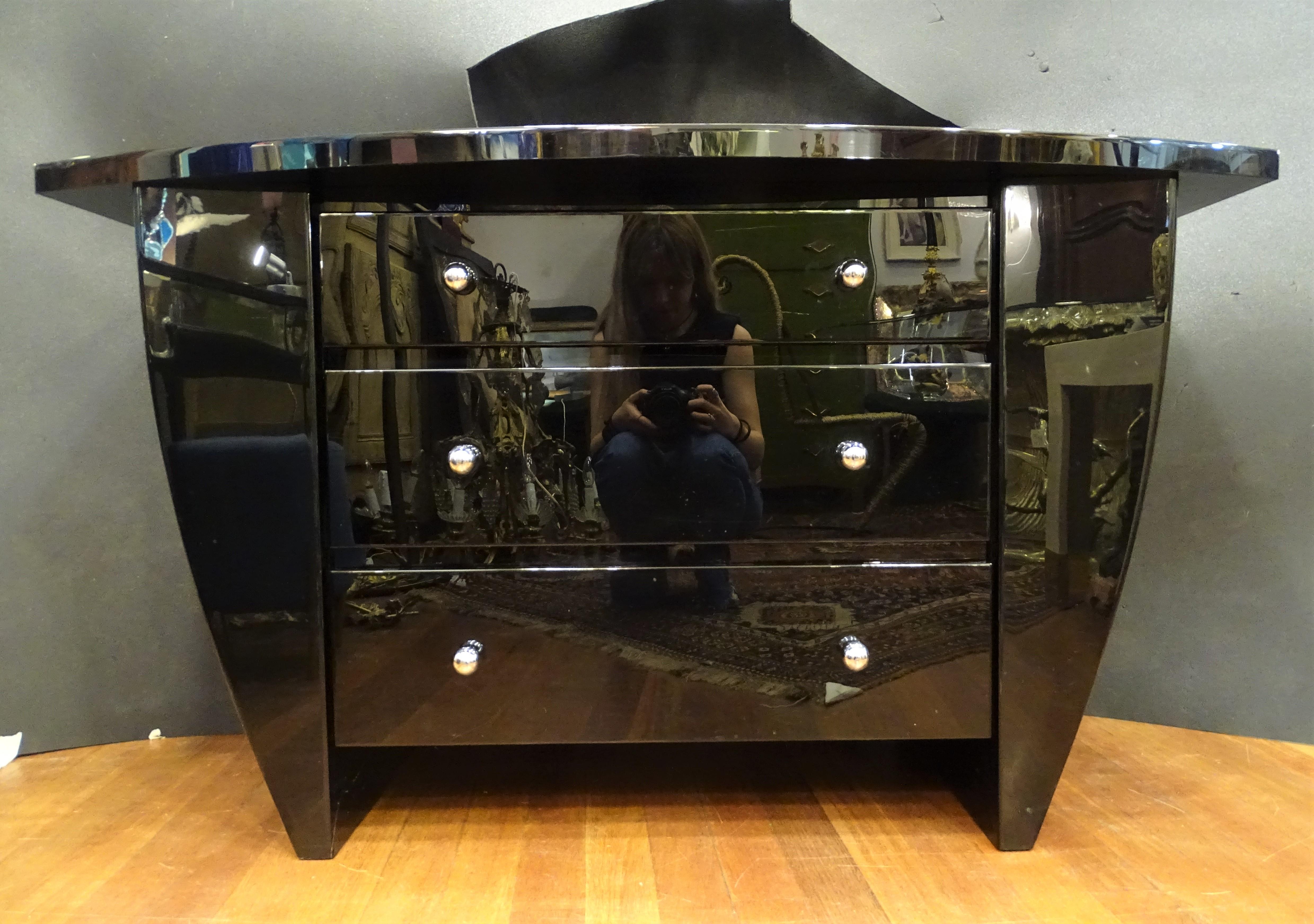 Hand-Crafted David Lange 70s Black Sideboard Commode, Lacquered, Signed For Sale