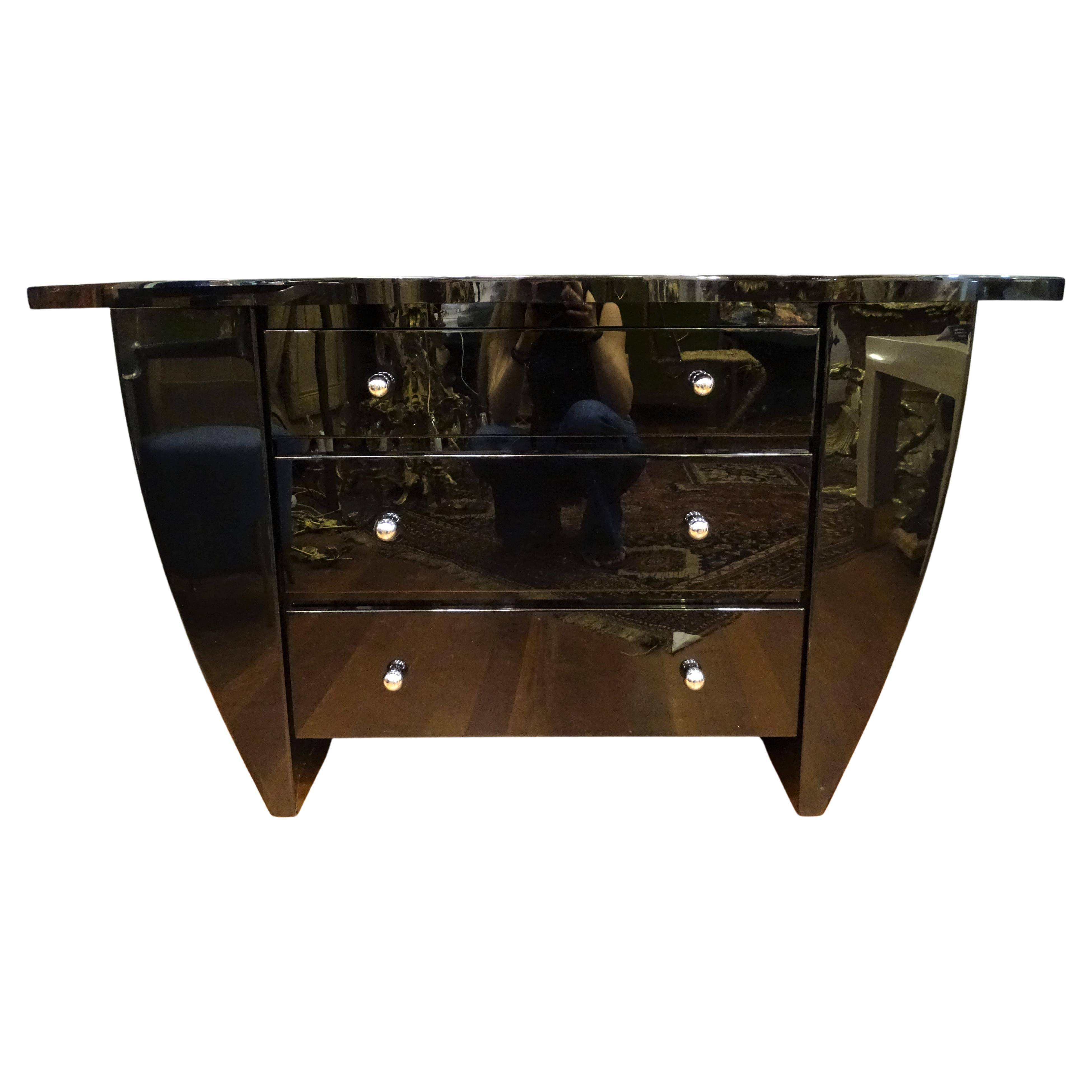 David Lange 70s Black Sideboard Commode, Lacquered, Signed For Sale