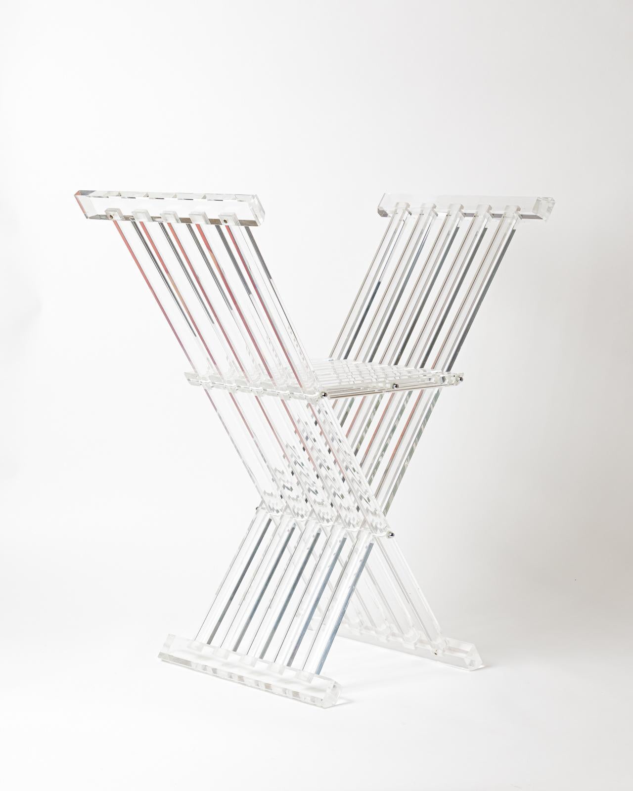 David Lange e Michel Dumas Sedia pieghevole in plexiglas trasparente del XX secolo in vendita 1