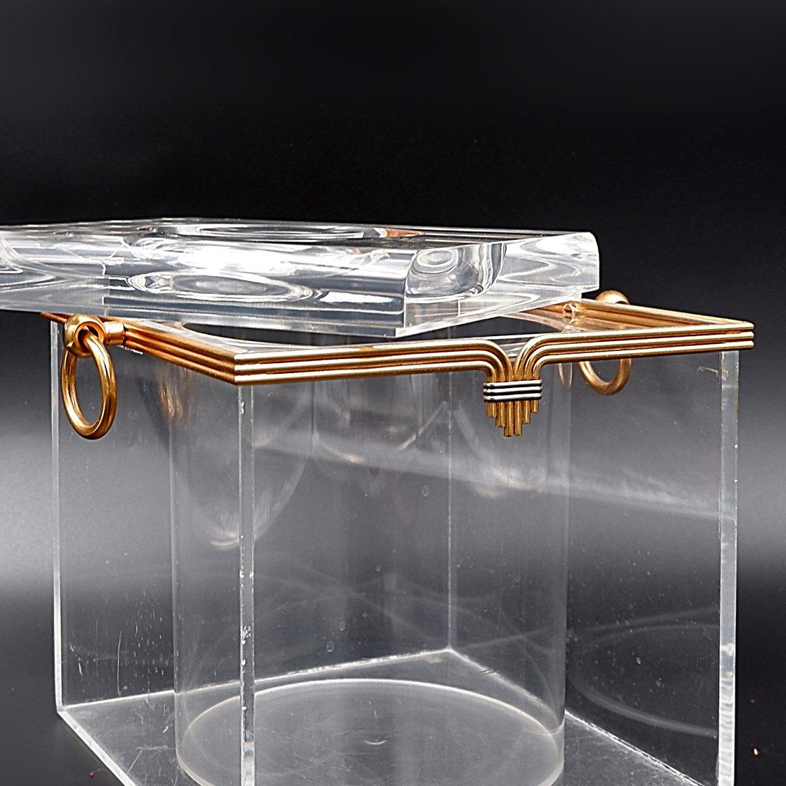 Hollywood Regency David Lange Plexiglas Ice Bucket 1970s For Sale