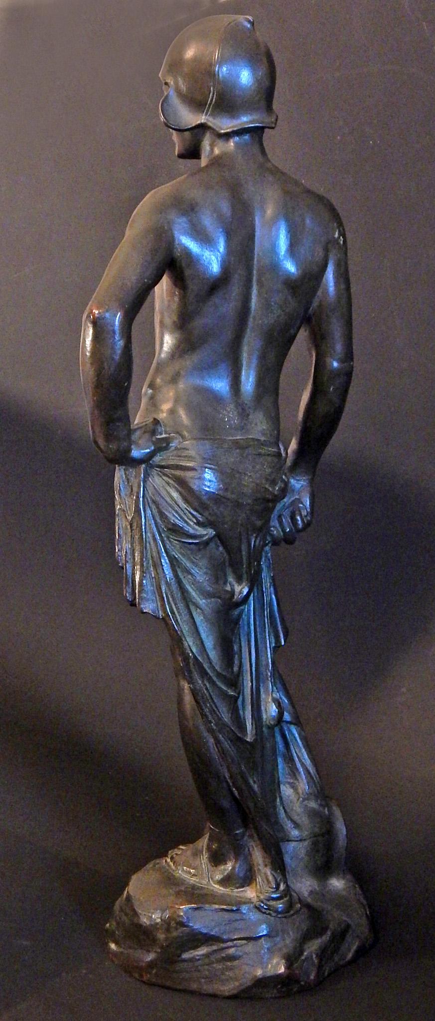 Beaux-Arts « David », grand et superbe bronze avec figurine masculine semi-nue d'Atkins en vente
