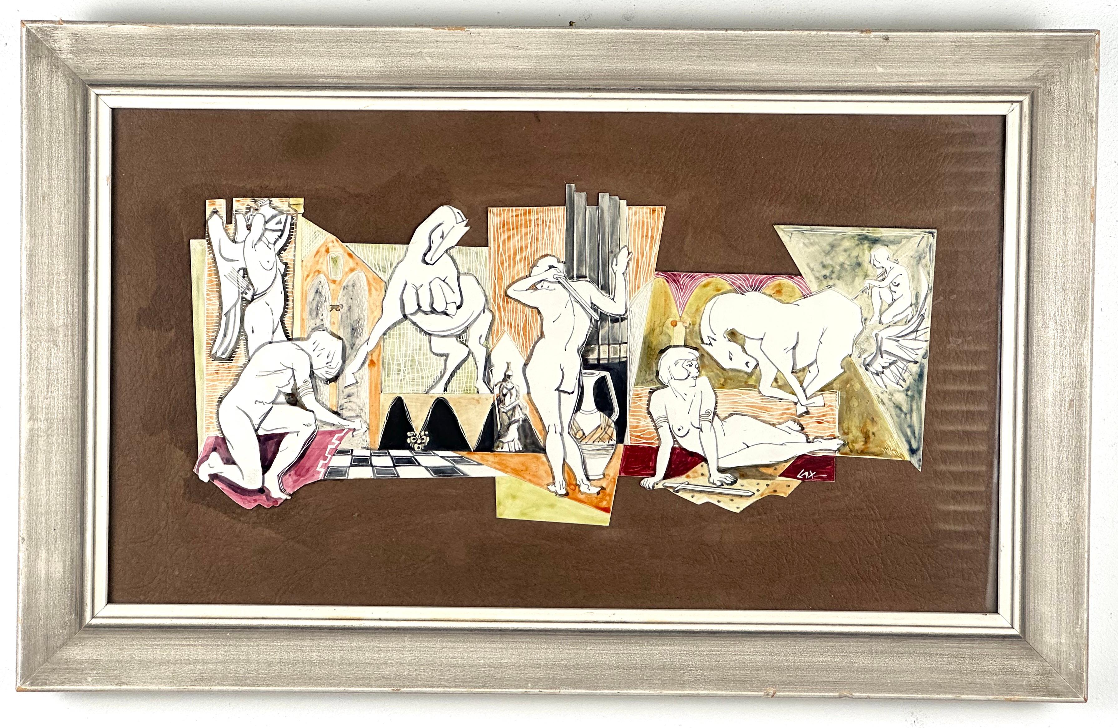 David Lax Figurative Painting - Surrealist Antiquity Theme (Nude Women and Horses)