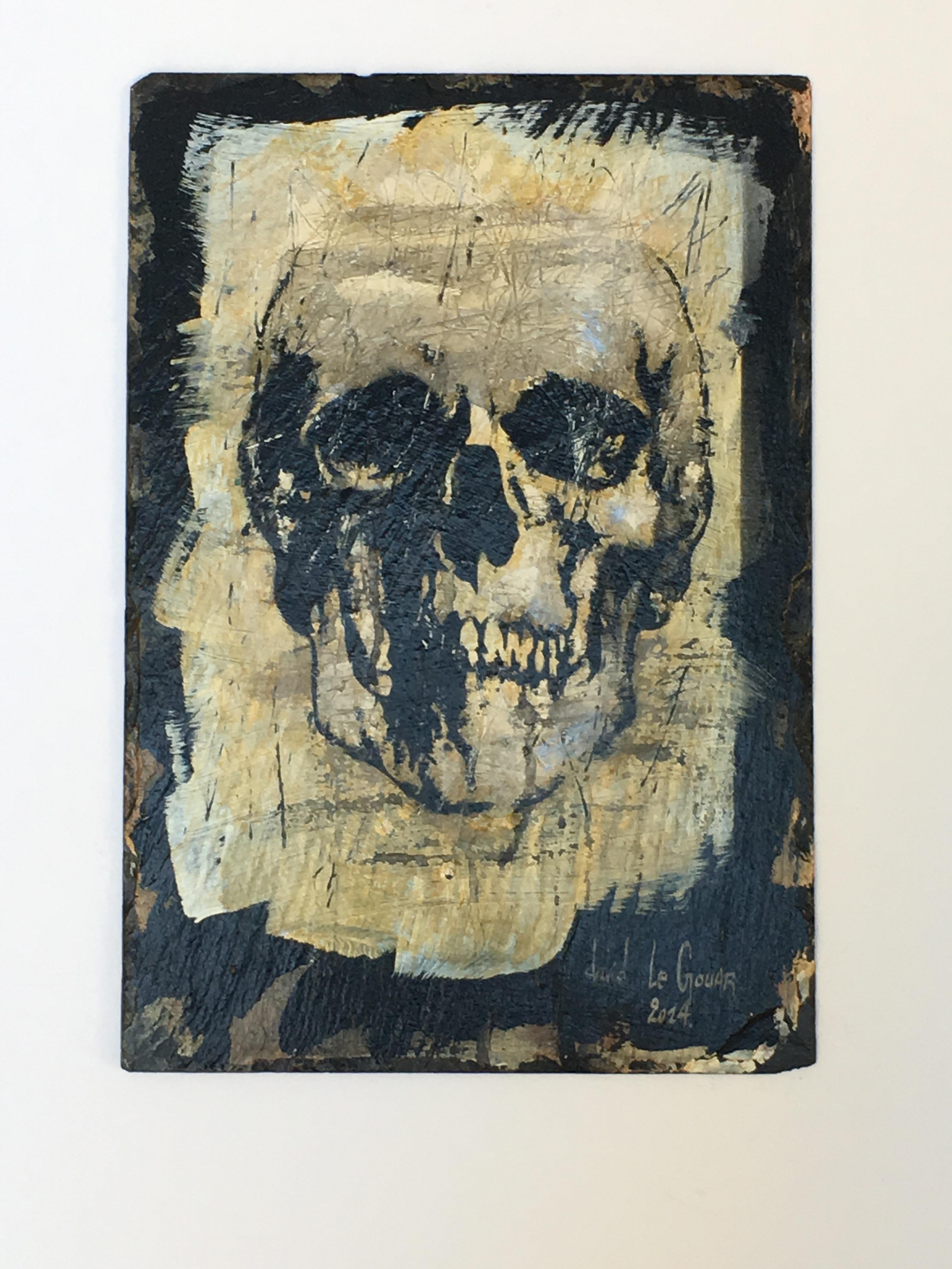 Crâne - Noir Portrait Painting par David Le Gouar