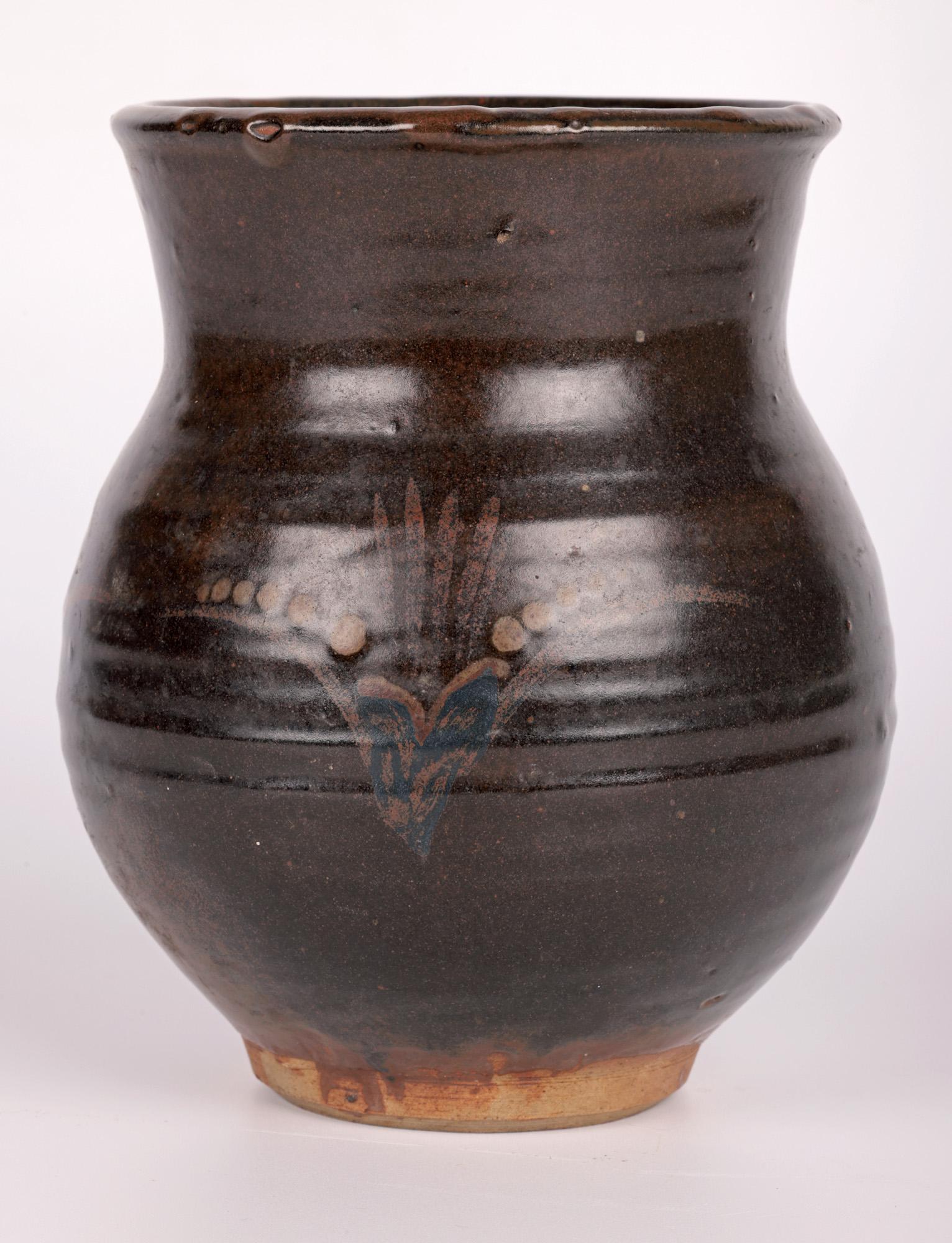 Hand-Crafted David Leach Attributed Early Leach Pottery Foxglove Pattern Vase For Sale