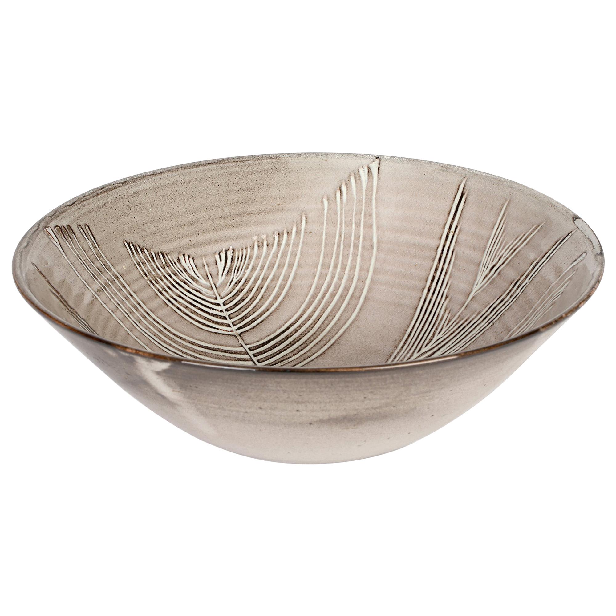 David Leach Feather Design Grey Glazed Studio Pottery Bowl