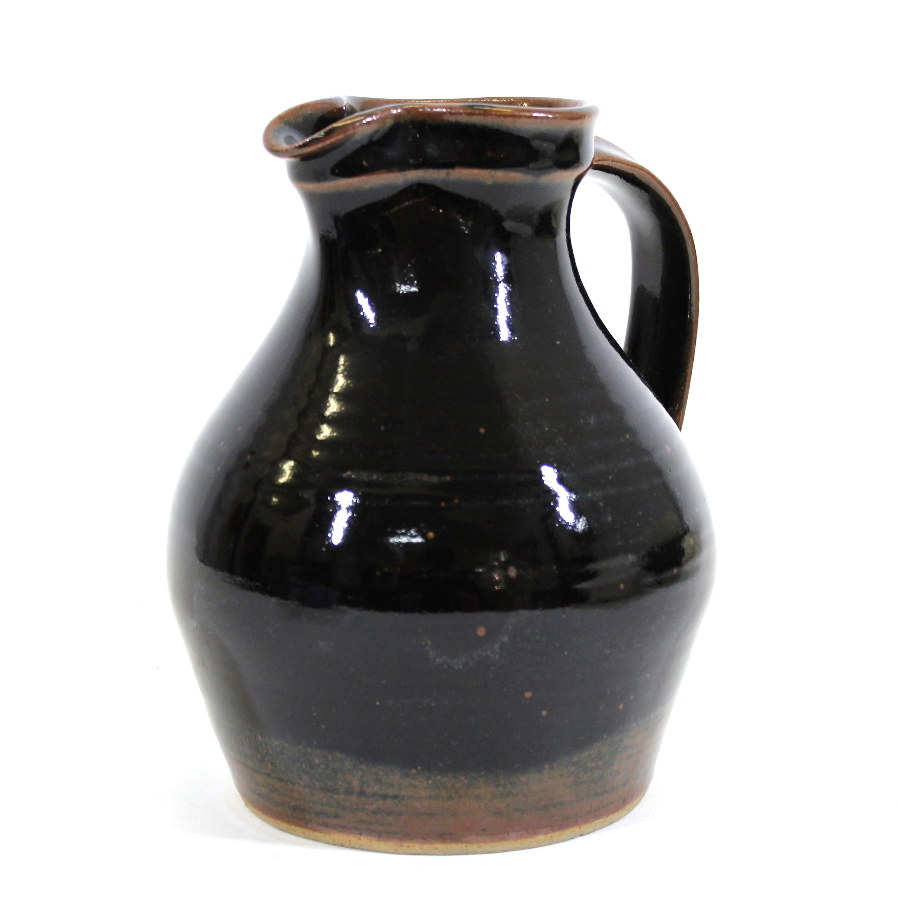 David Leach (English 1911-2005) for Lowerdown Pottery Mid-Century Modern Stoneware Jug, circa 1970. Stamped on the back below the handle.