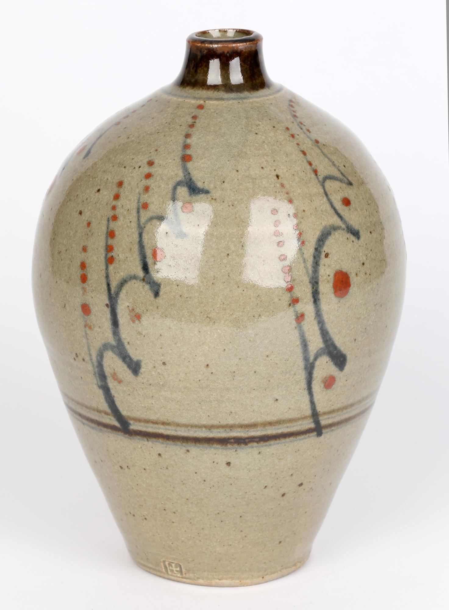 David Leach Lowerdown Stylized Berry Design Studio Pottery Vase For Sale 3