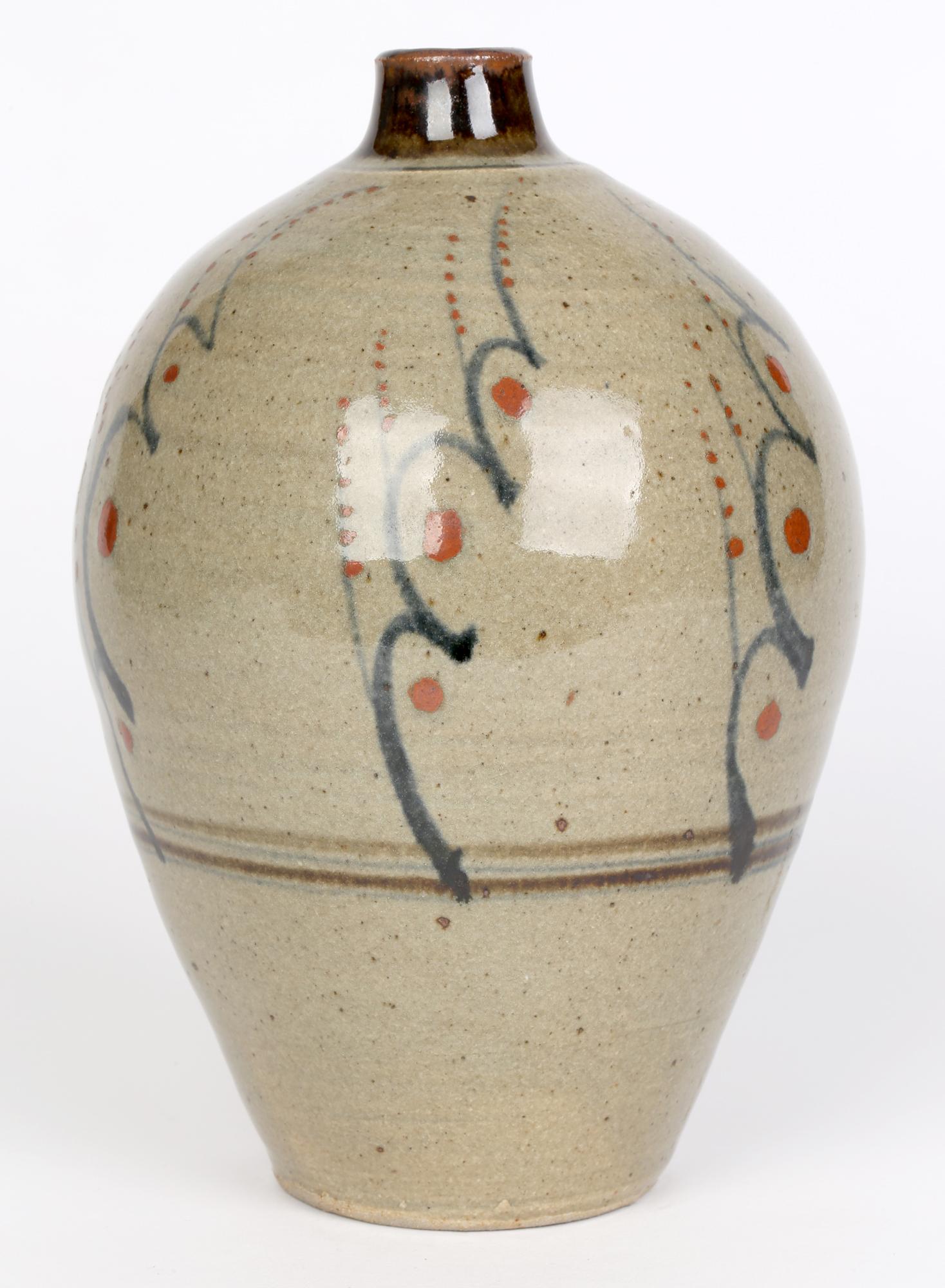 Mid-Century Modern David Leach Lowerdown Stylized Berry Design Studio Pottery Vase For Sale