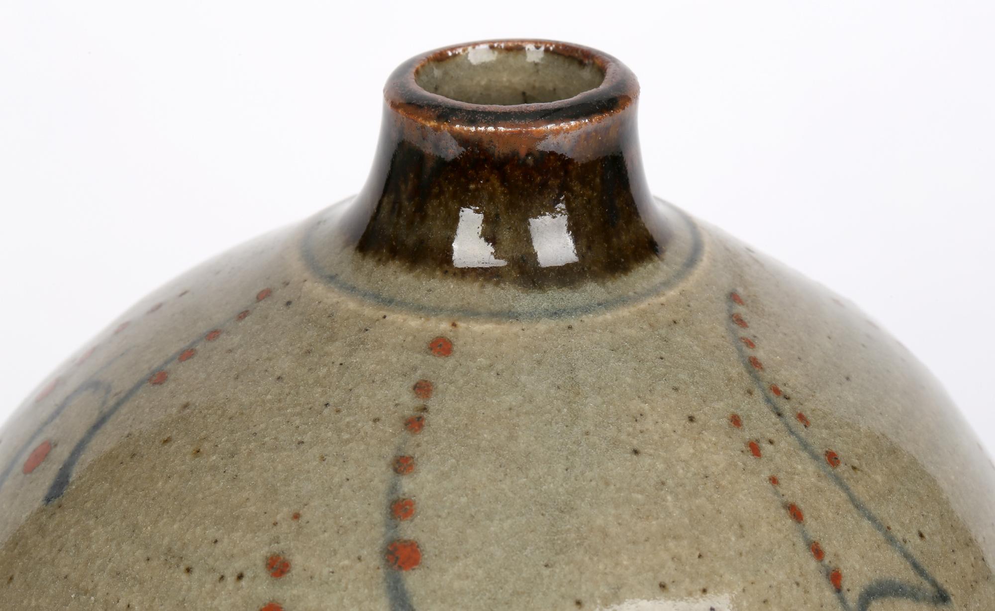 Glazed David Leach Lowerdown Stylized Berry Design Studio Pottery Vase For Sale