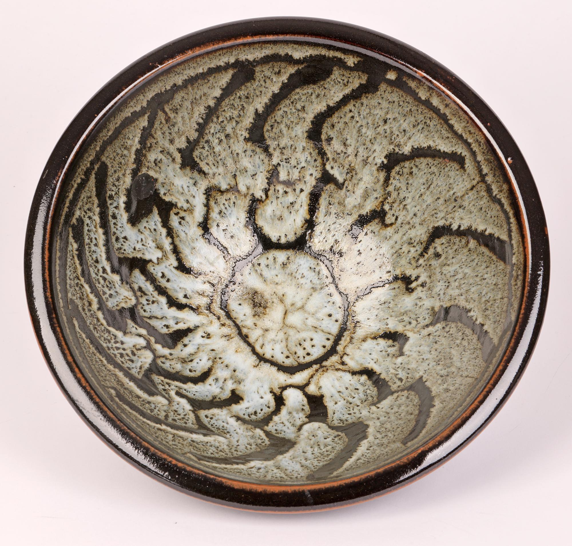 Stoneware David Leach Tenmoku & Dolomite Glazed Wax Resist Studio Pottery Bowl