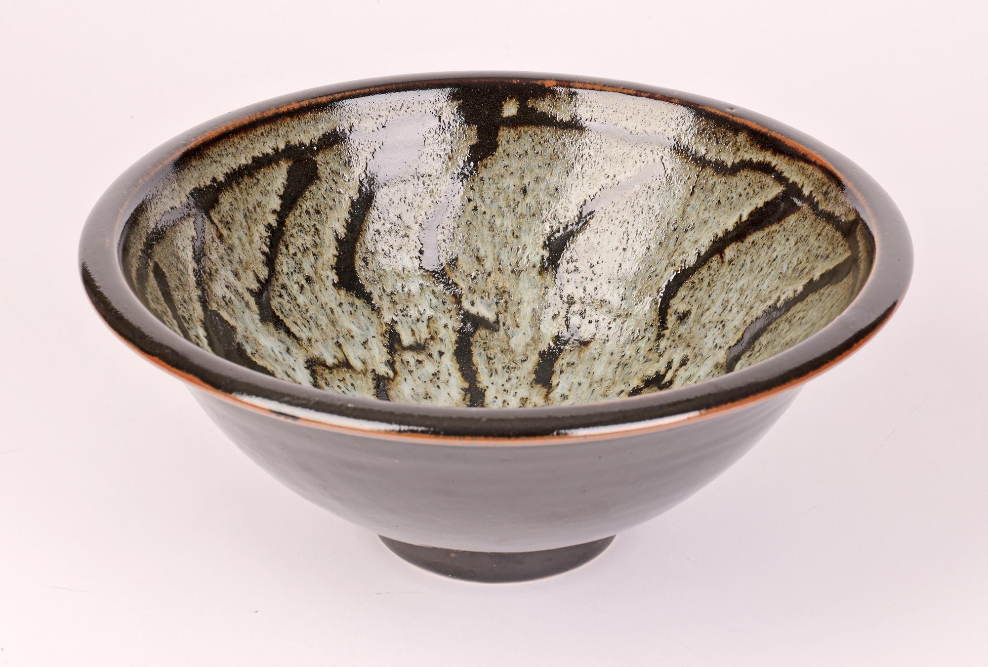 David Leach Tenmoku & Dolomite Glazed Wax Resist Studio Pottery Bowl In Good Condition In Bishop's Stortford, Hertfordshire