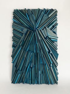 "Sky Triumphant" Blue Abstract Wood Sculpture by David LeCheminant, Wall Hanging