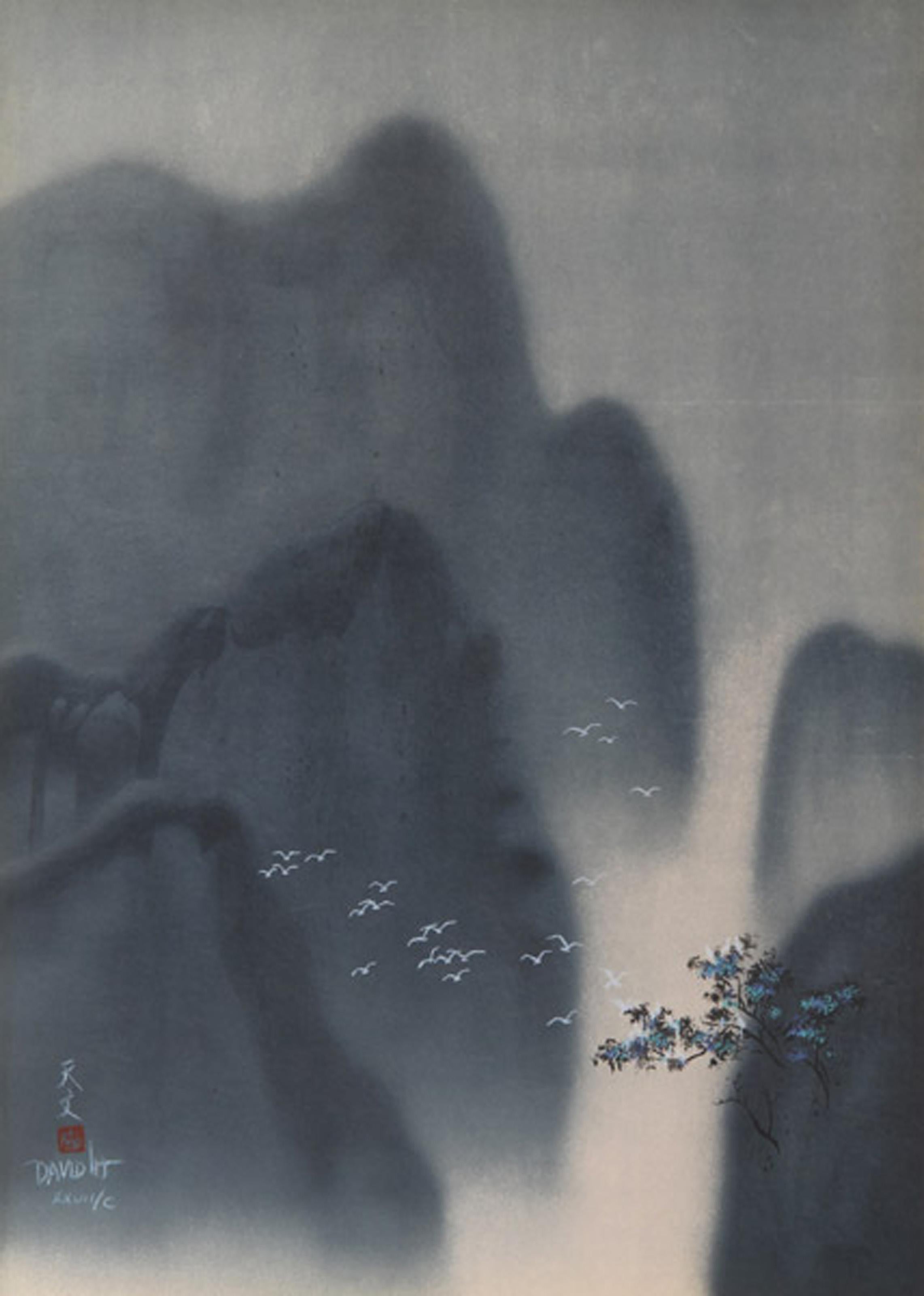 Birds in a Valley, Impressionist Lithograph by David Lee