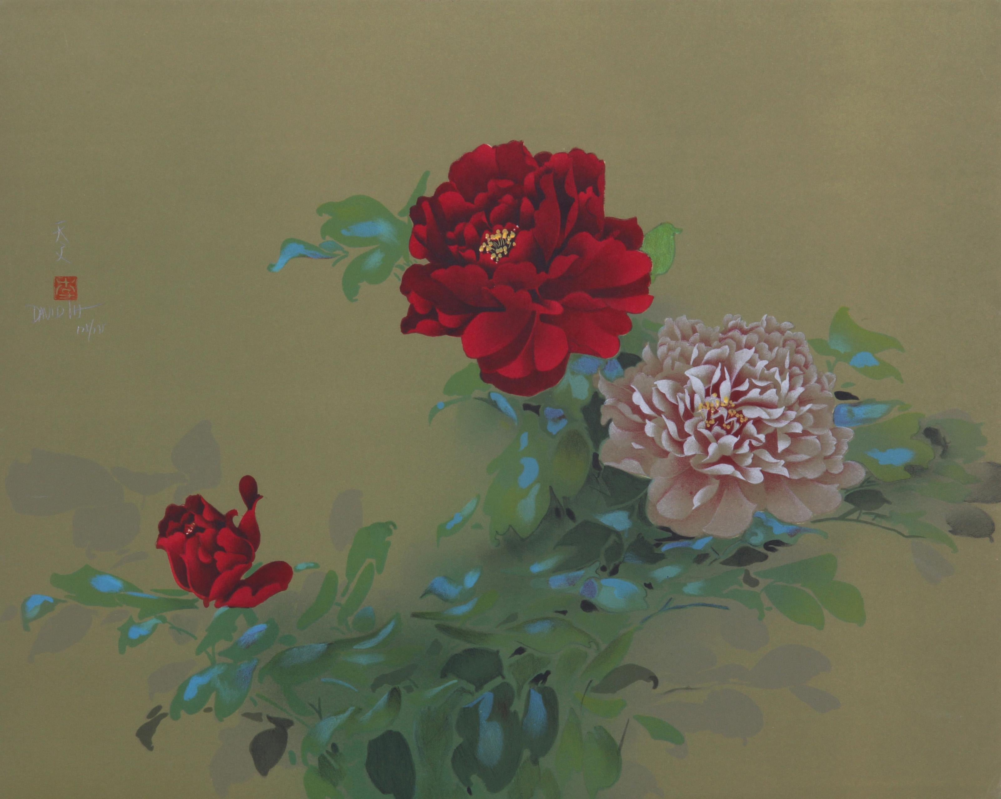 Red and Pink Flowers (5), Impressionist Lithograph by David Lee