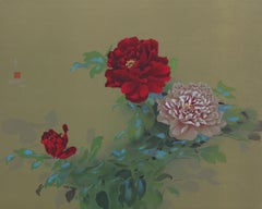 Fleurs rouges et roses (5), lithographie impressionniste de David Lee