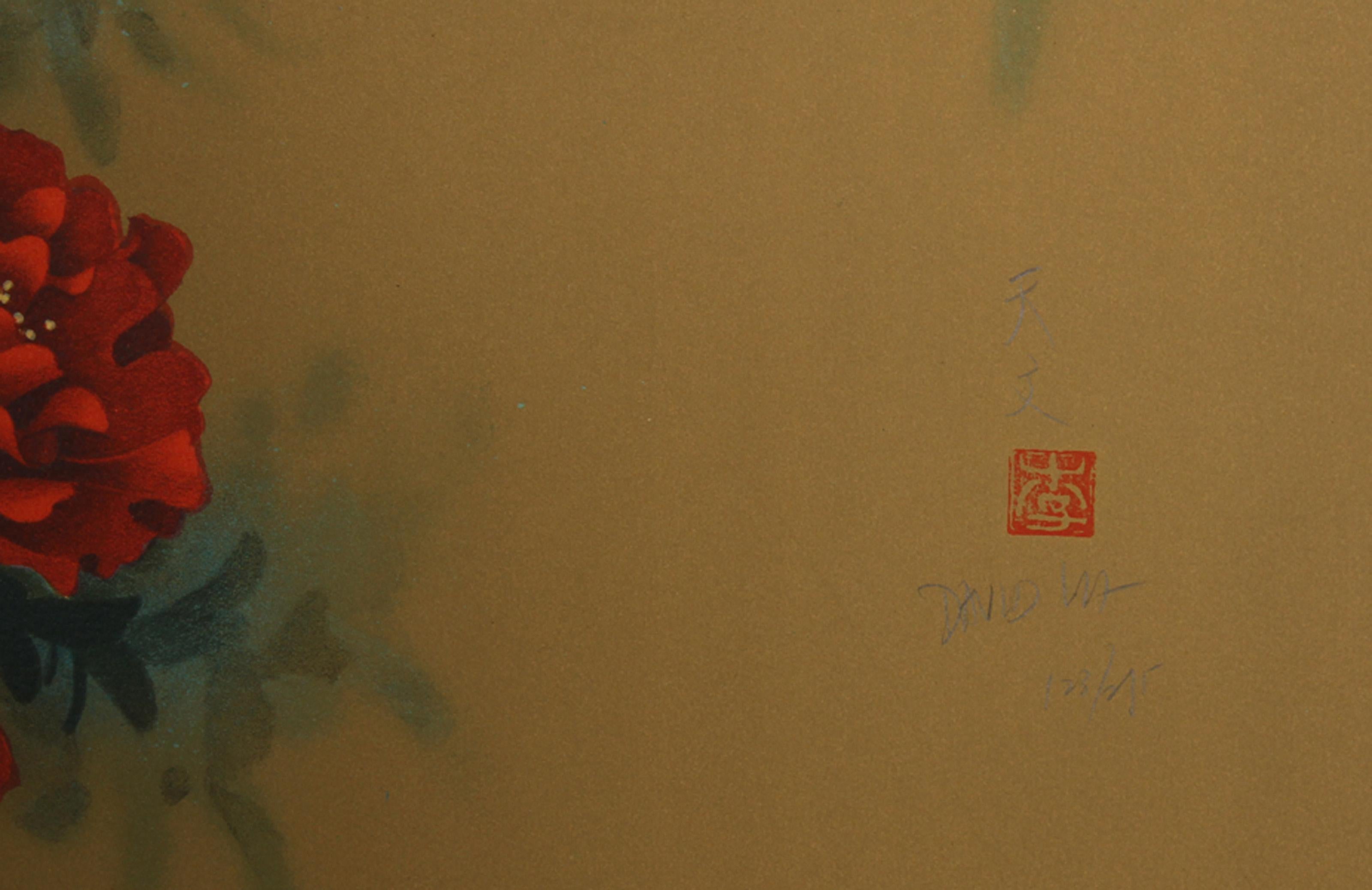 Fleurs rouges (3), lithographie impressionniste de David David - Print de David Lee