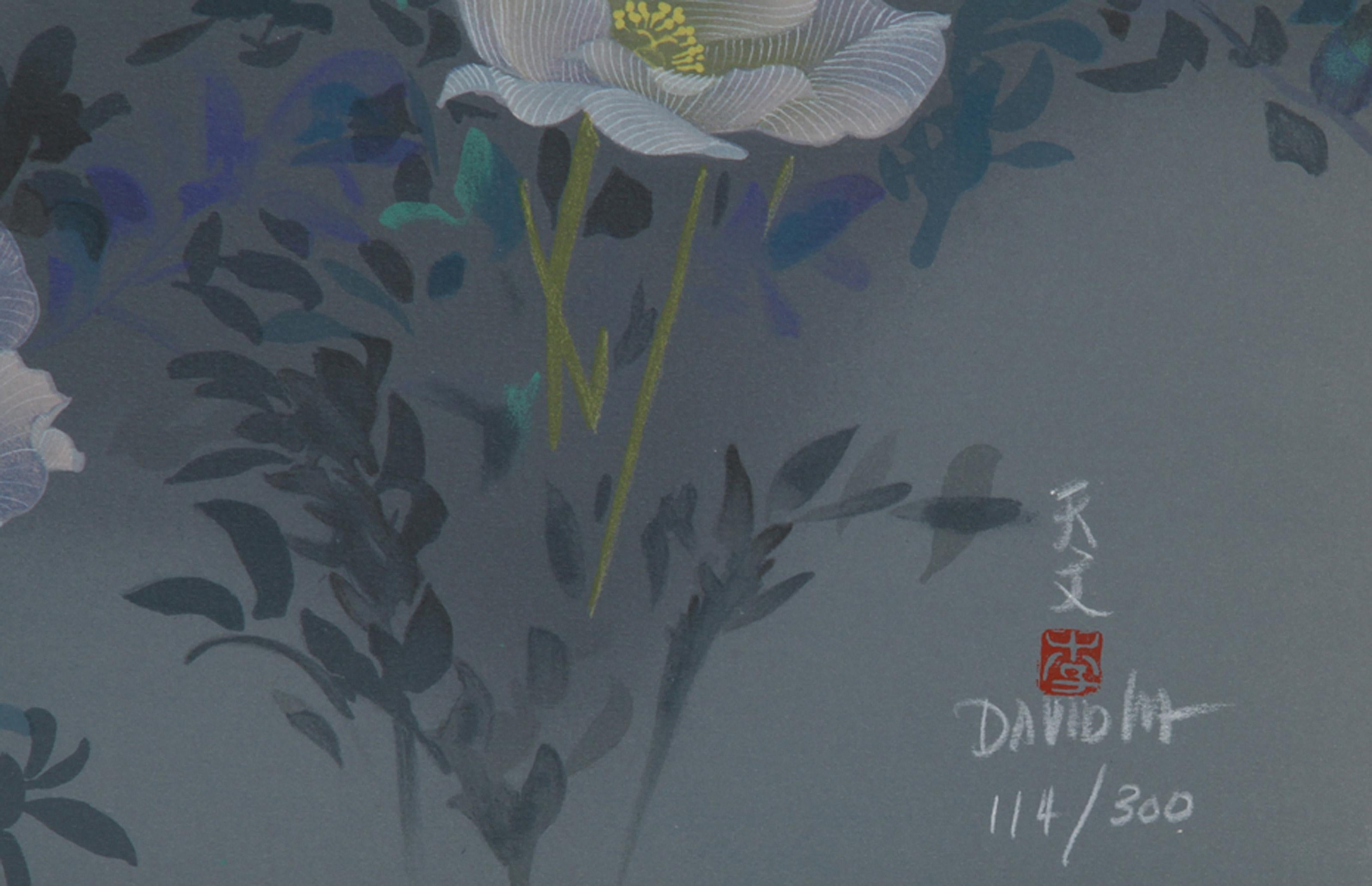 Oiseau blanc et fleurs (12), lithographie impressionniste de David Lee en vente 1