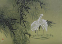 White Herons, Impressionist Lithograph by David Lee