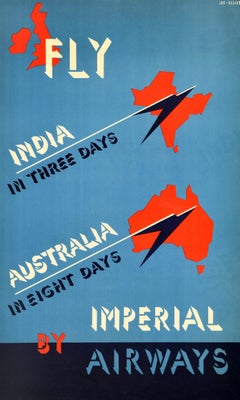 Original Vintage Travel Advertising Poster Fly Imperial Airways India Australia