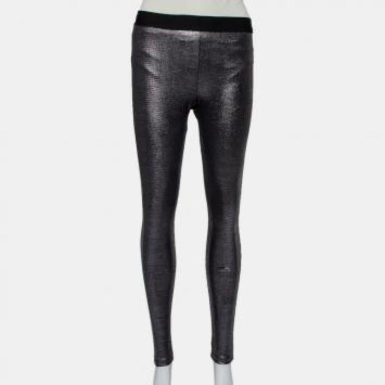 David Lerner Metallic Coated Knit Leggings L For Sale 1
