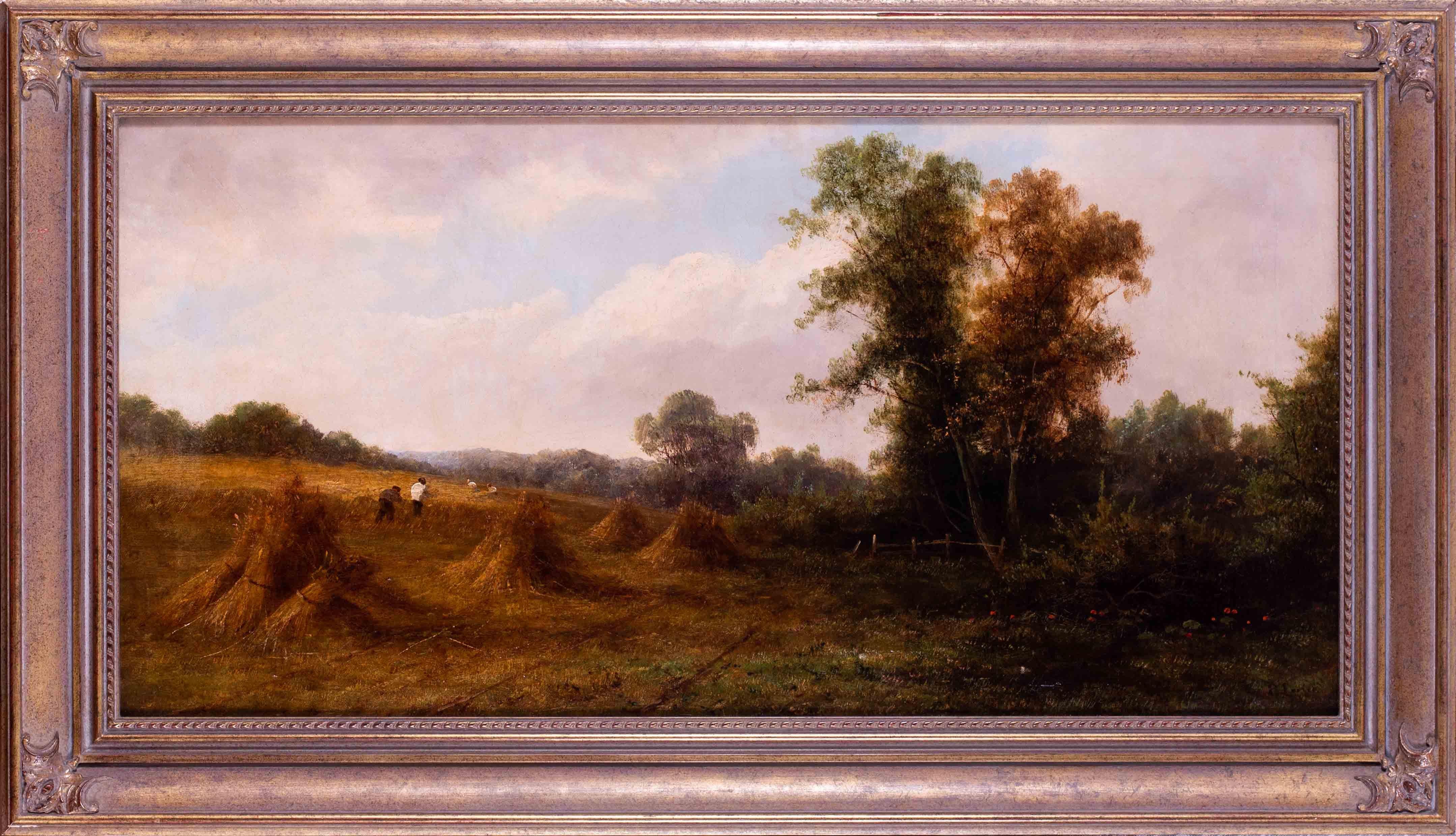 19th Century British harvest scene oil on canvas, by David Leslie