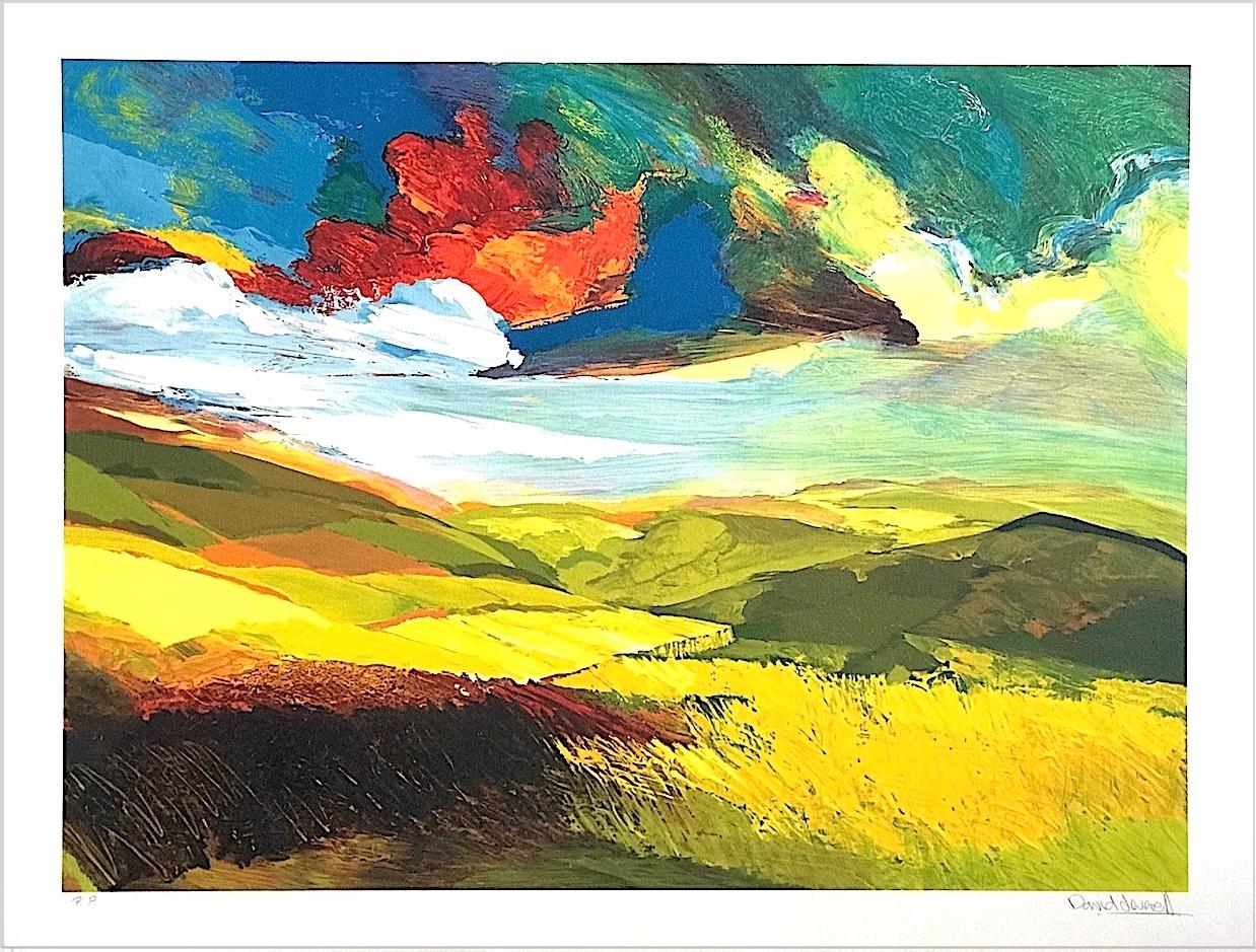 David Leverett Abstract Print - AFFIRMATION Signed Lithograph, Abstract Landscape, Multi Color Sky Yellow Field