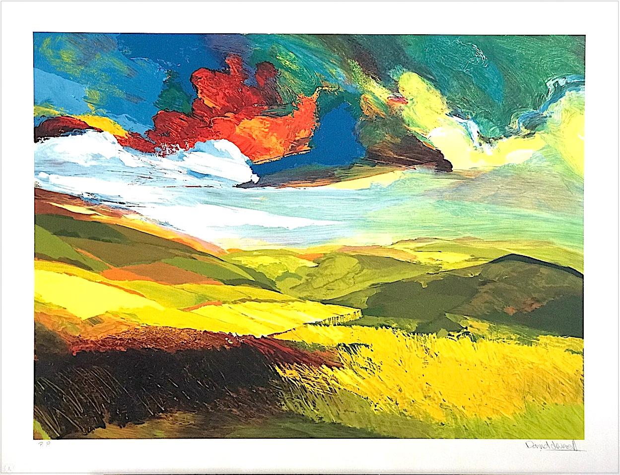 AFFIRMATION Signed Lithograph, Abstract Landscape, Multi Color Sky Yellow Field - Print by David Leverett