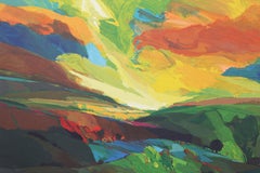 Greenfields, lithographie colorée de paysage abstrait de David Leverett